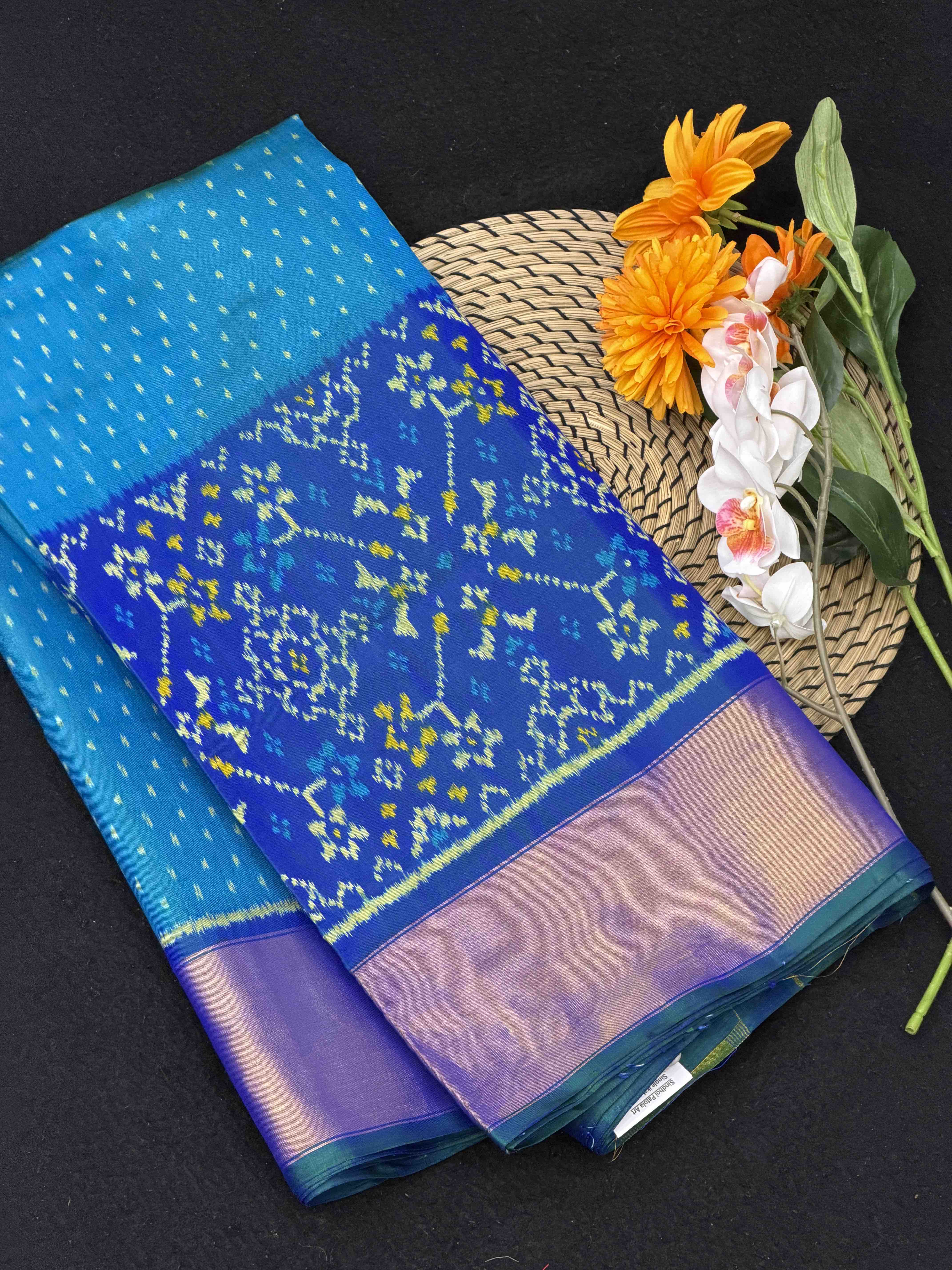 Peacok Blue Skirt Border Rajkot Patola Saree