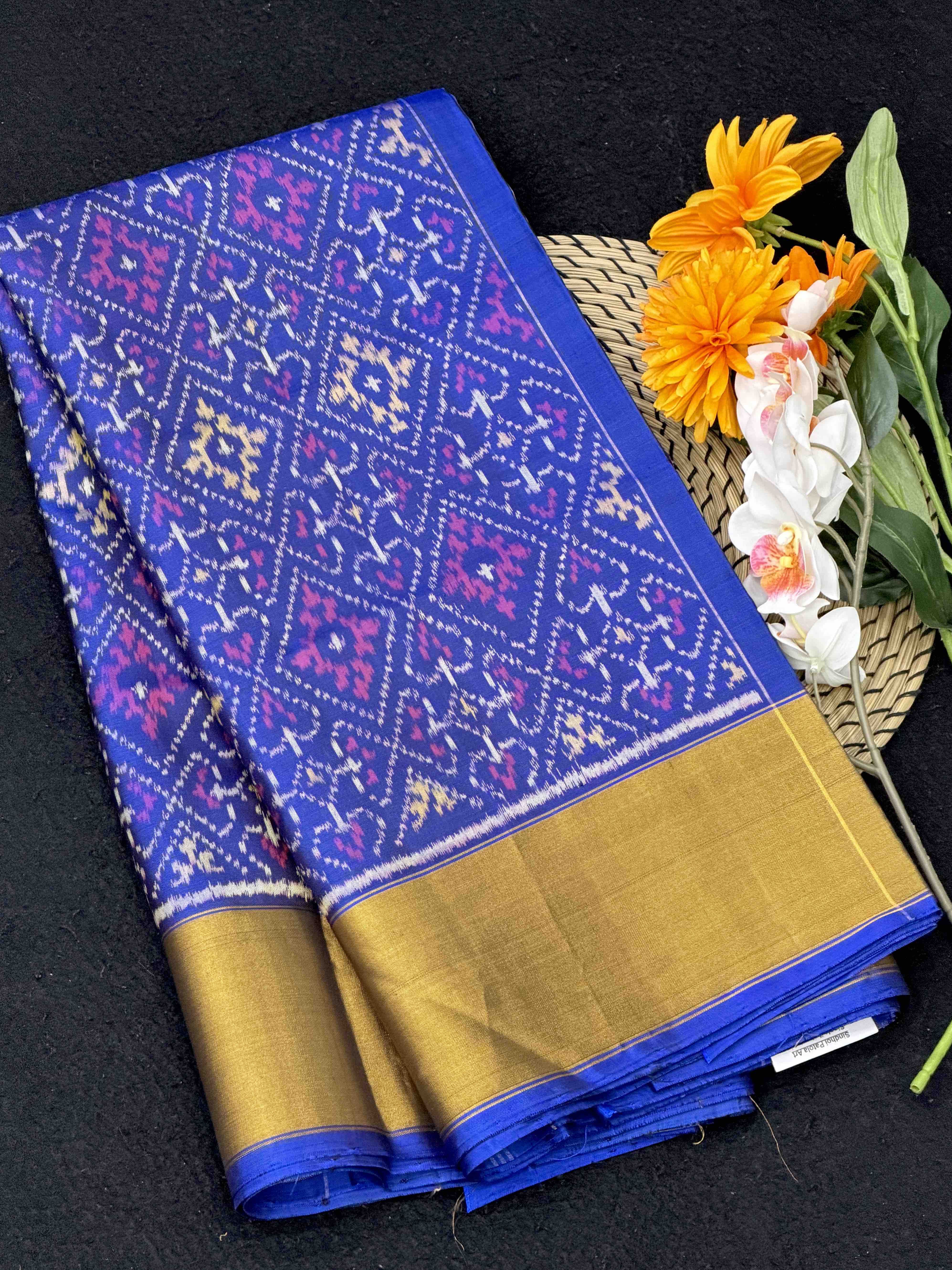Blue Tissue Border Panchanda Patola Saree