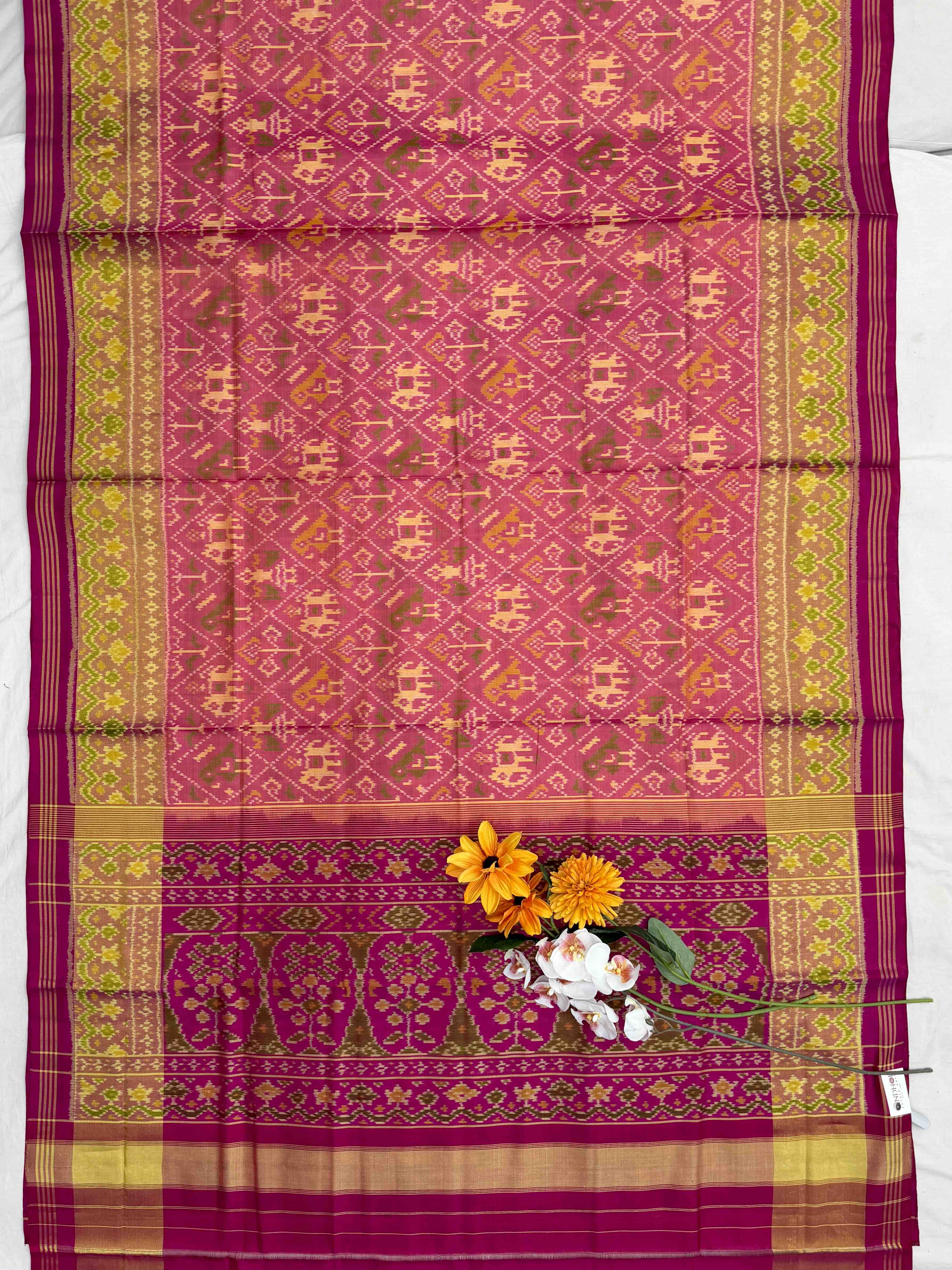 Pink & Peach Narikunj Tissue border patola Saree