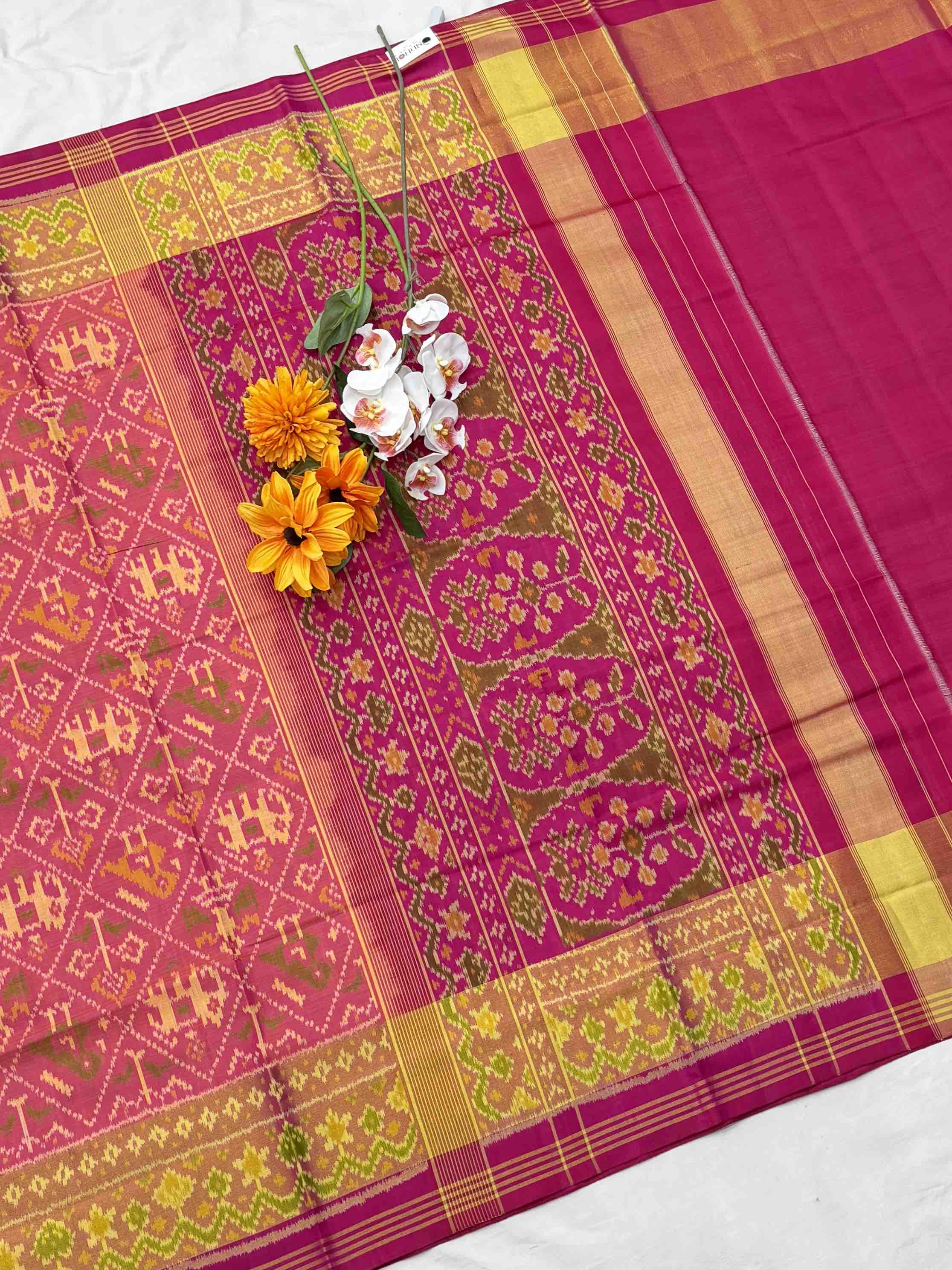 Pink & Peach Narikunj Tissue border patola Saree