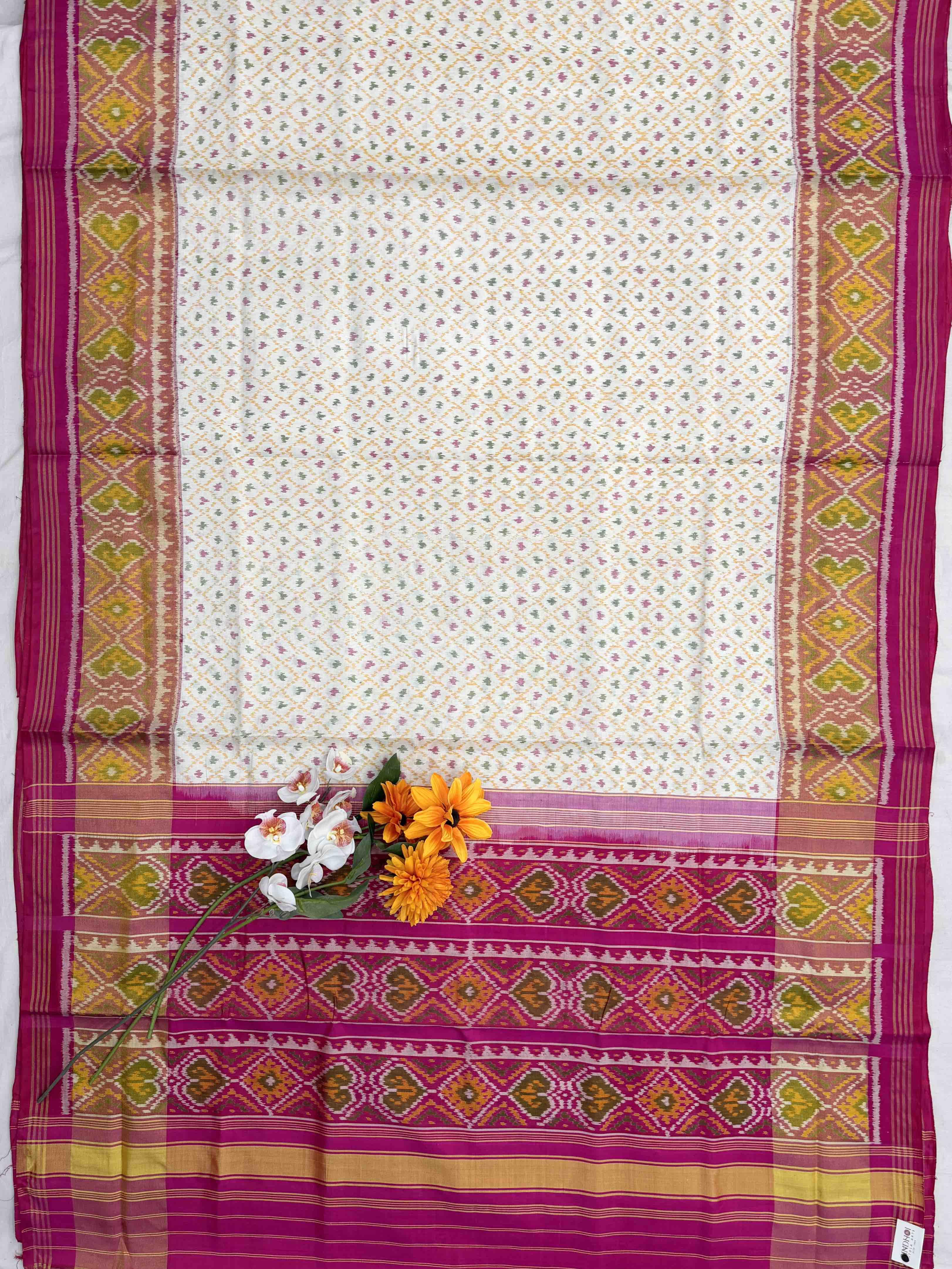 Pink & White Tissue Border Rajkot Patola Saree