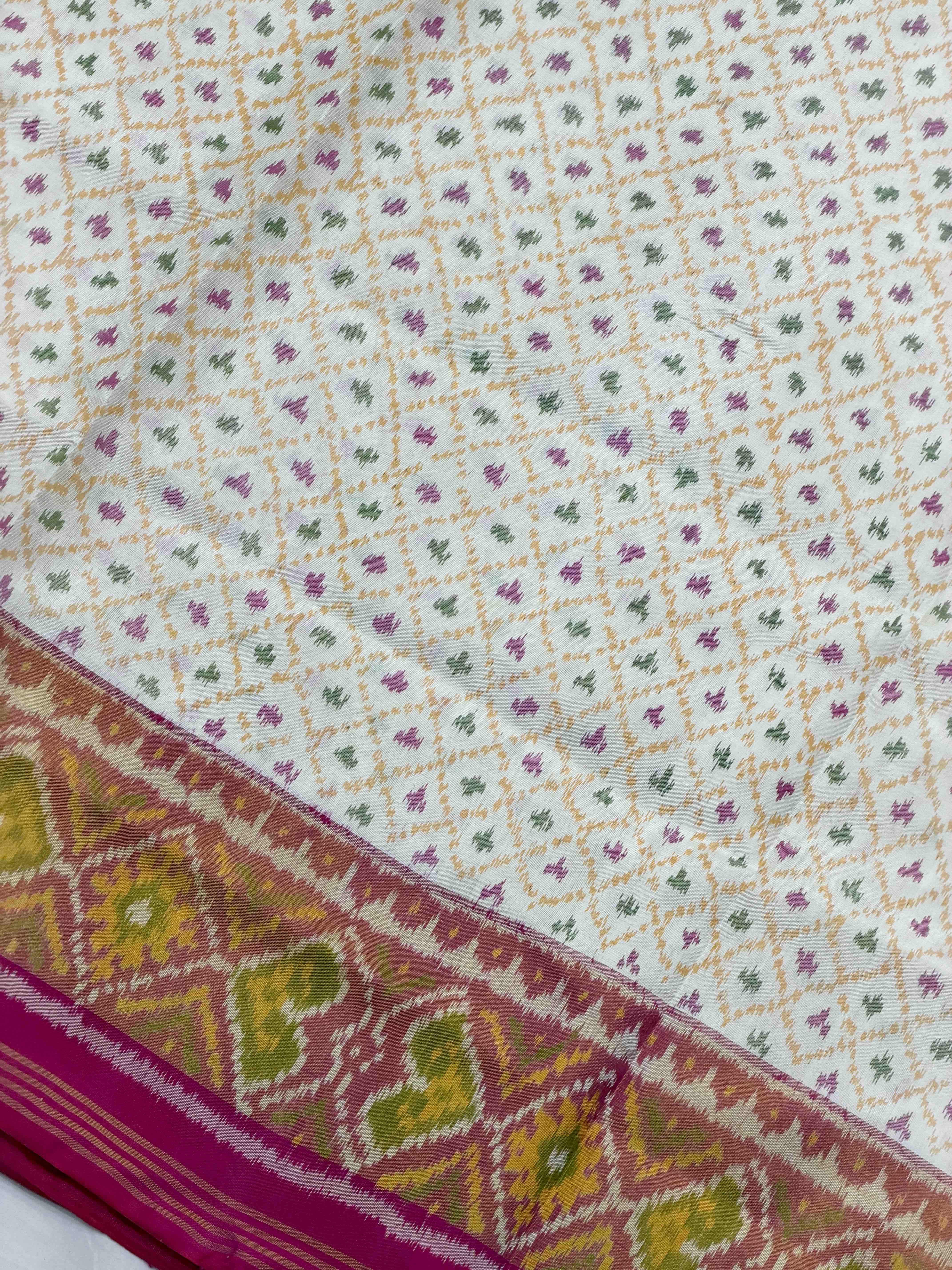 Pink & White Tissue Border Rajkot Patola Saree