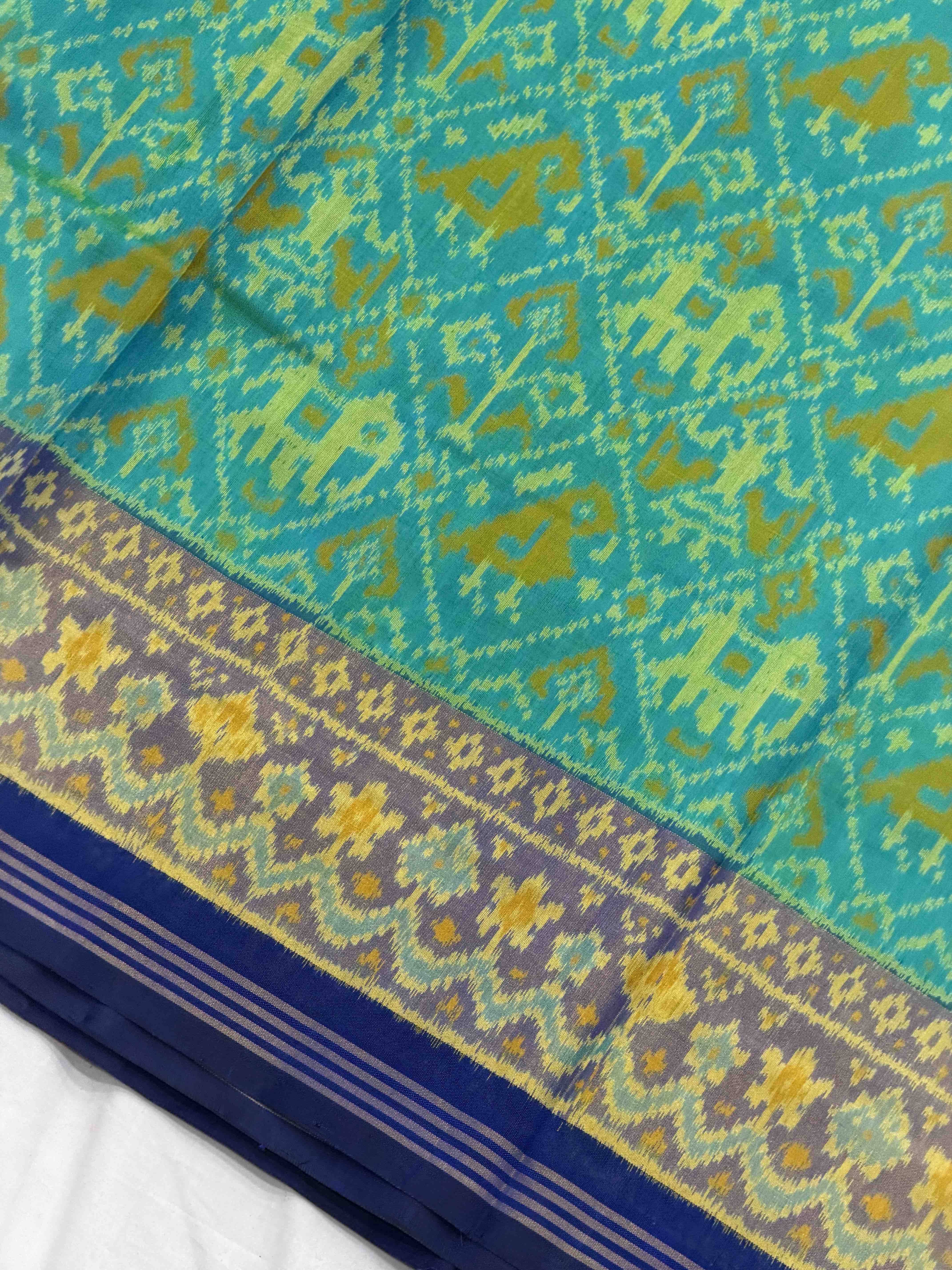 Sea Green & Blue Narikunj Tissue Border Rajkot Patola Saree