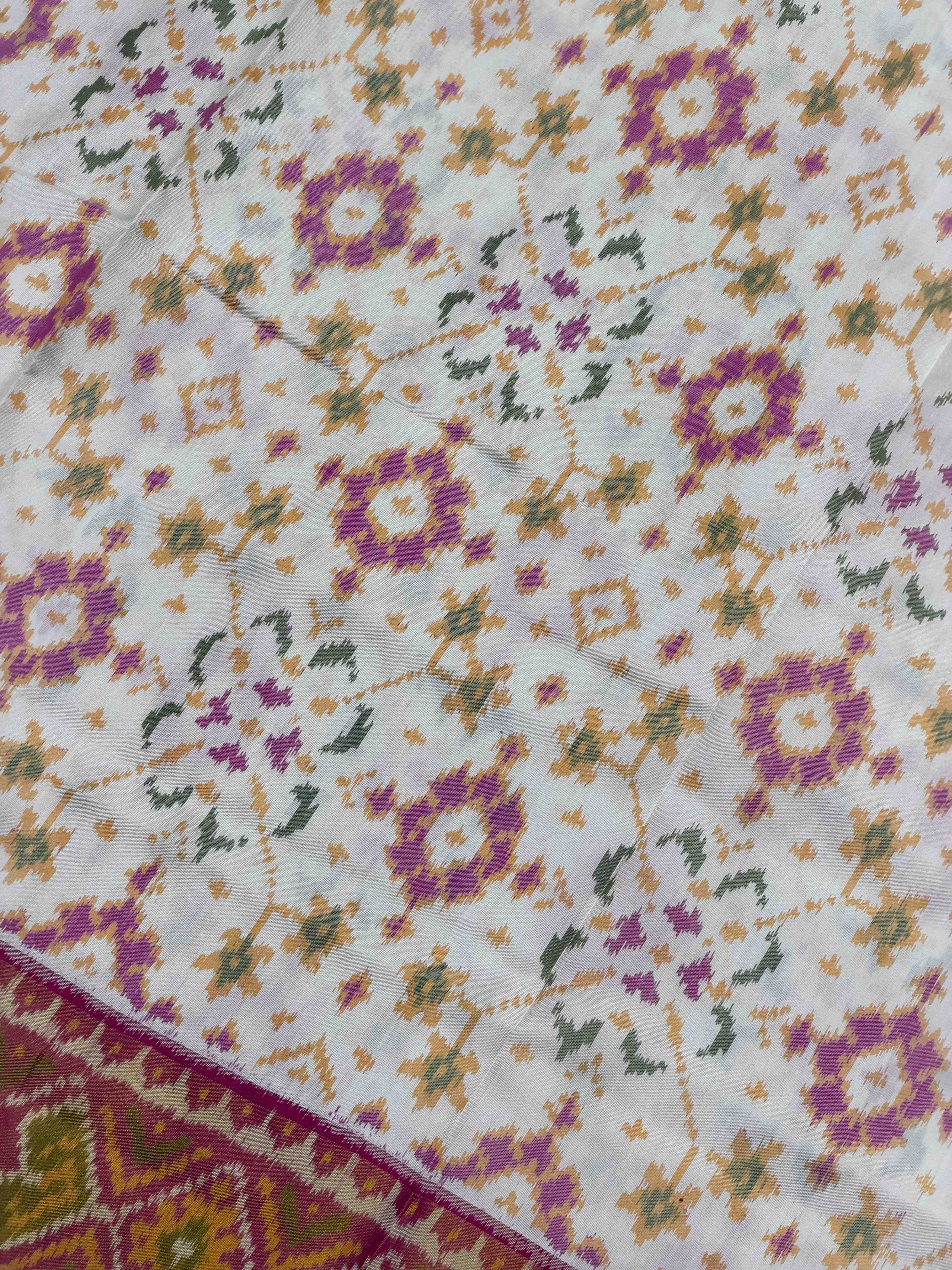 Pink & white Navaratan Tissue border Rajkot Patola Saree