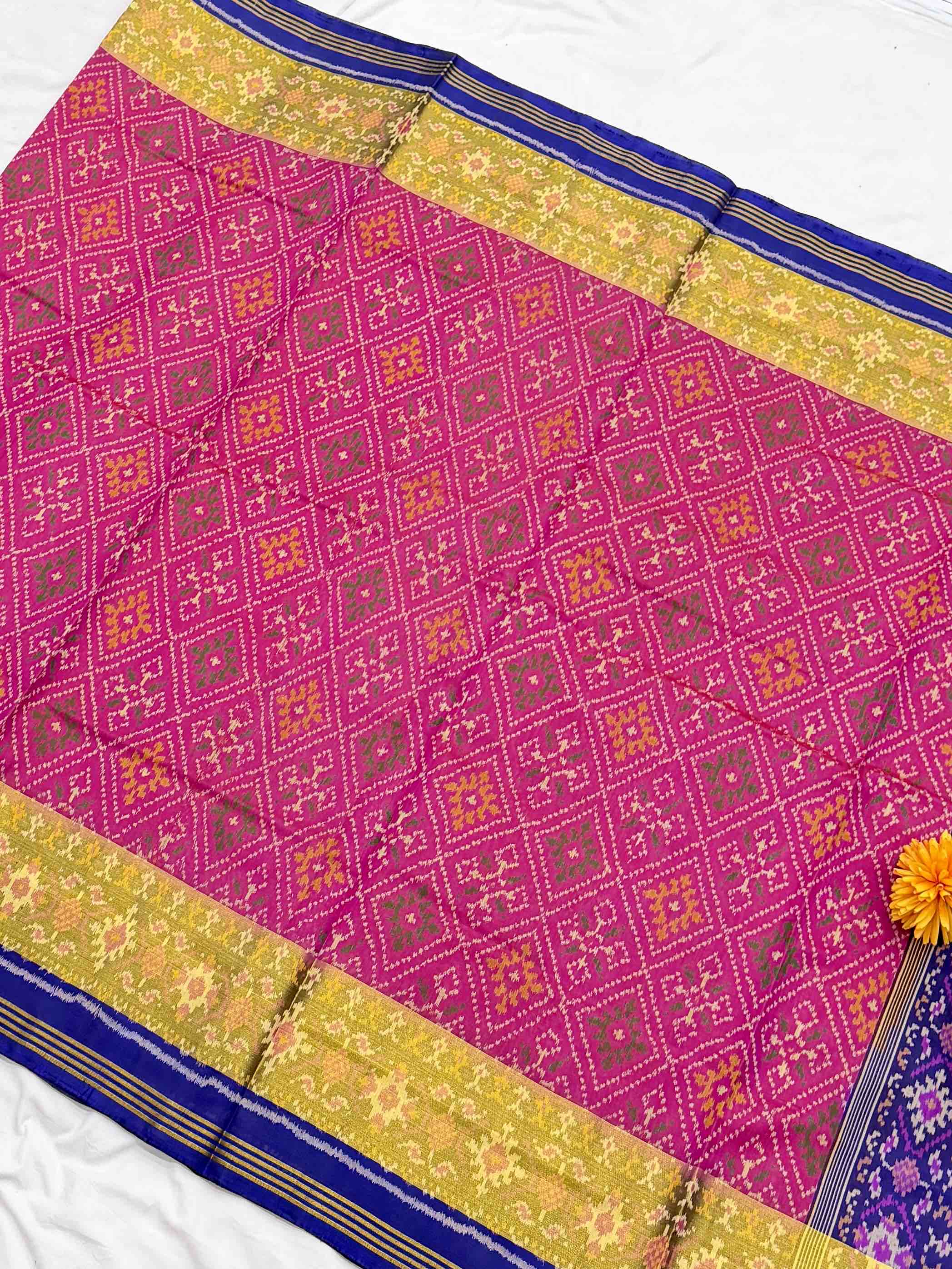 Blue & Pink panchanda Tissue Border Rajkot Patola