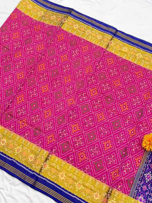 Blue & Pink panchanda Tissue Border Rajkot Patola