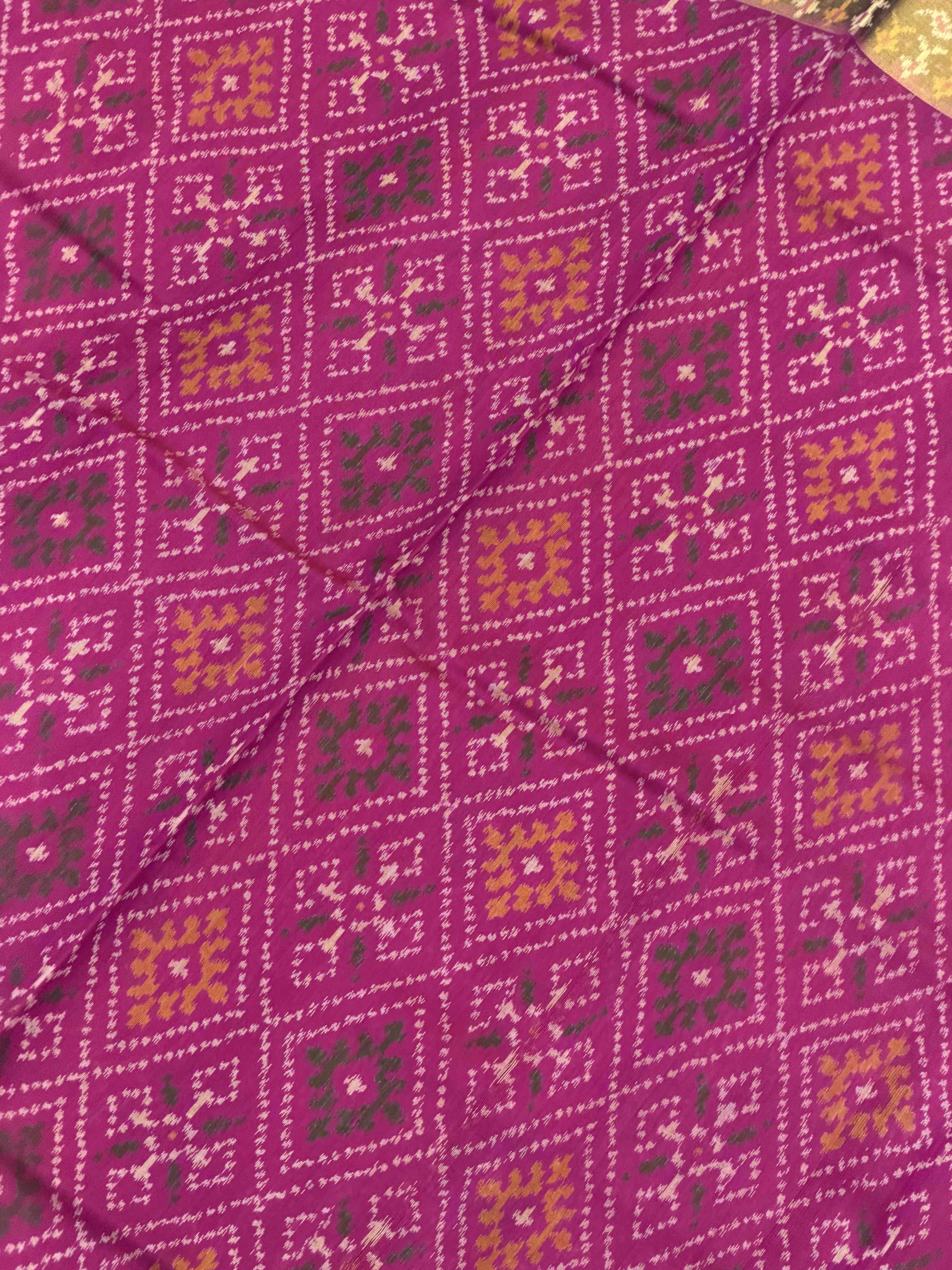 Blue & Pink panchanda Tissue Border Rajkot Patola