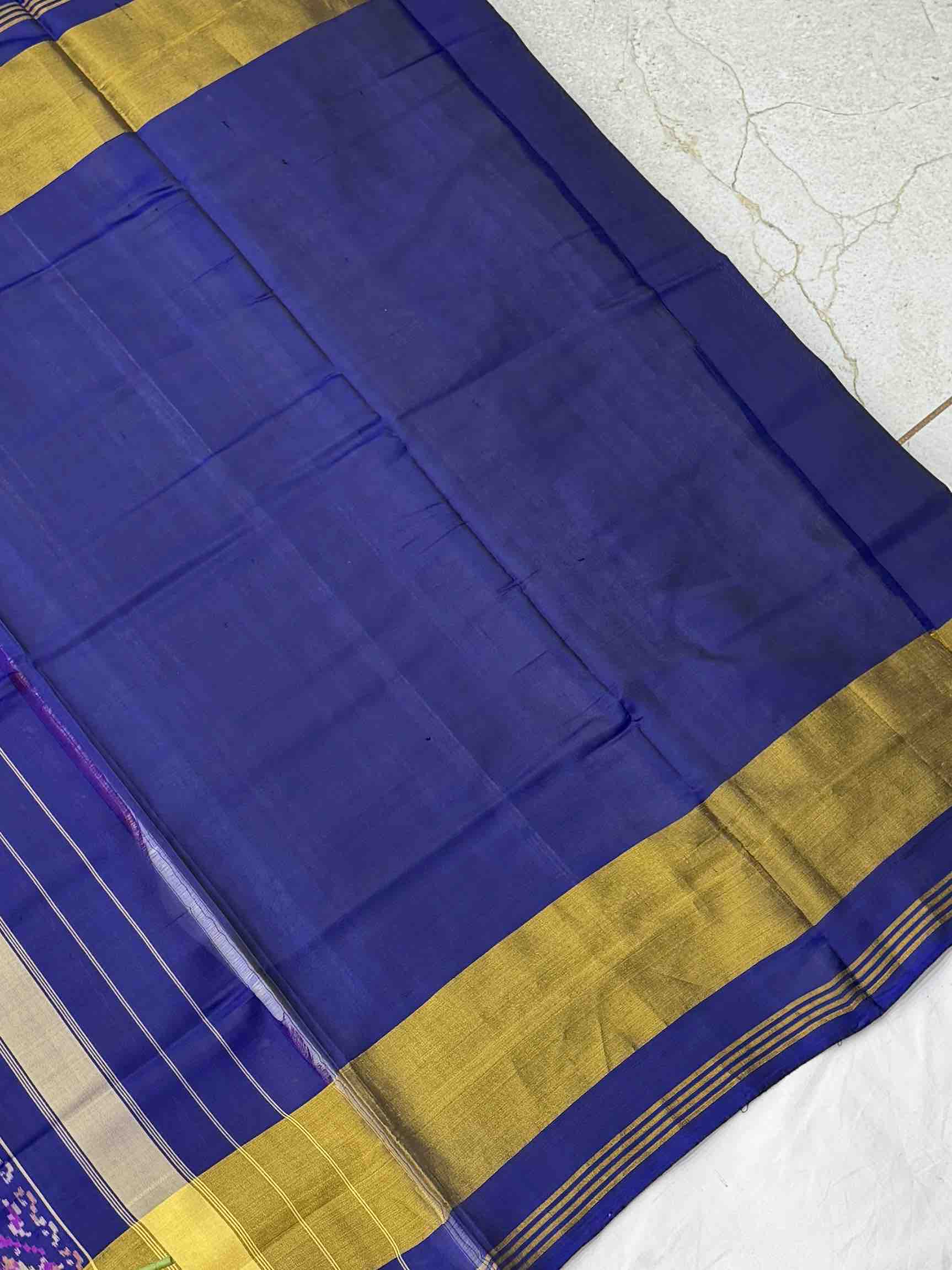 Blue & Pink panchanda Tissue Border Rajkot Patola