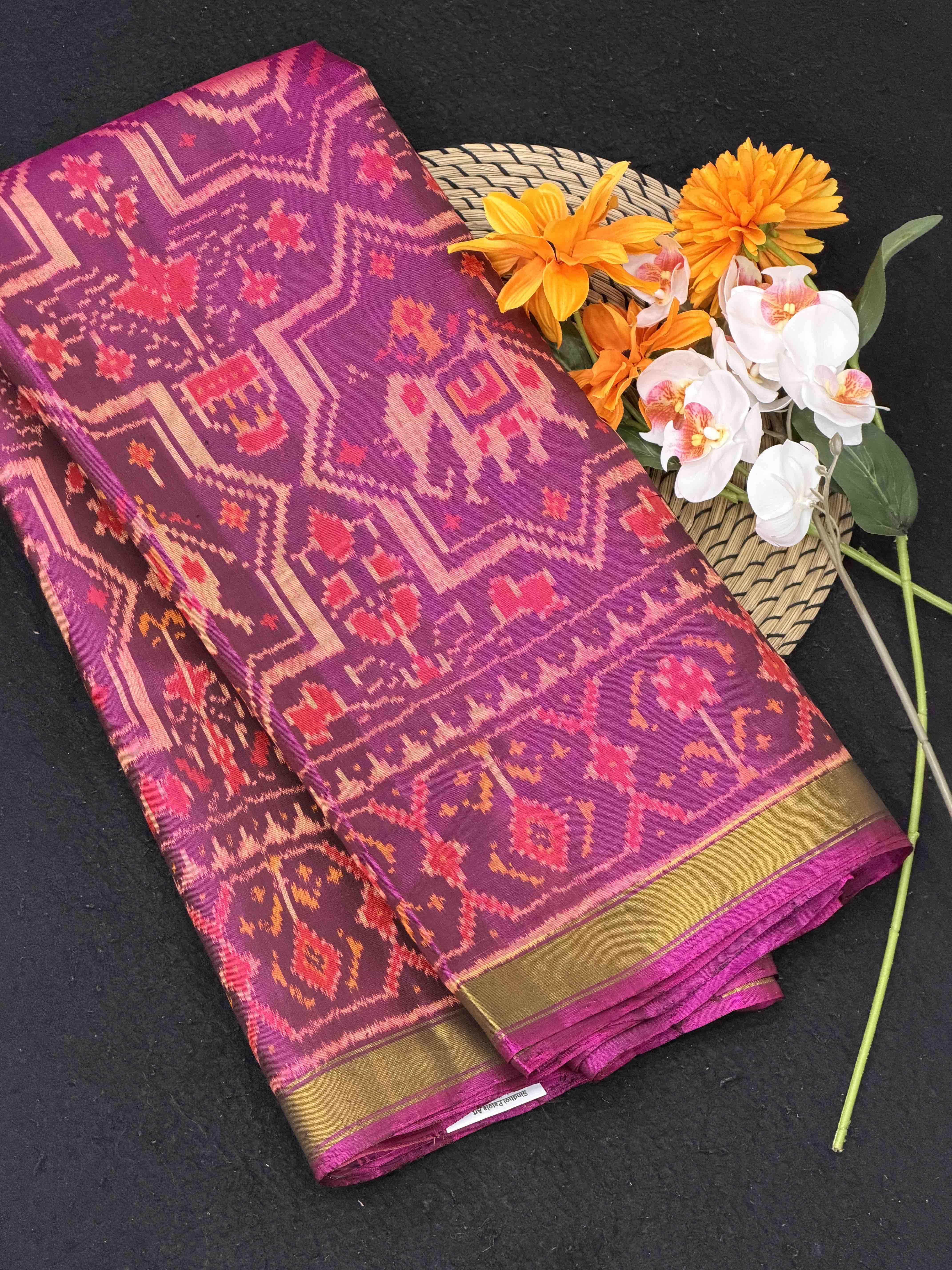 Purple Star design Small border Patola saree