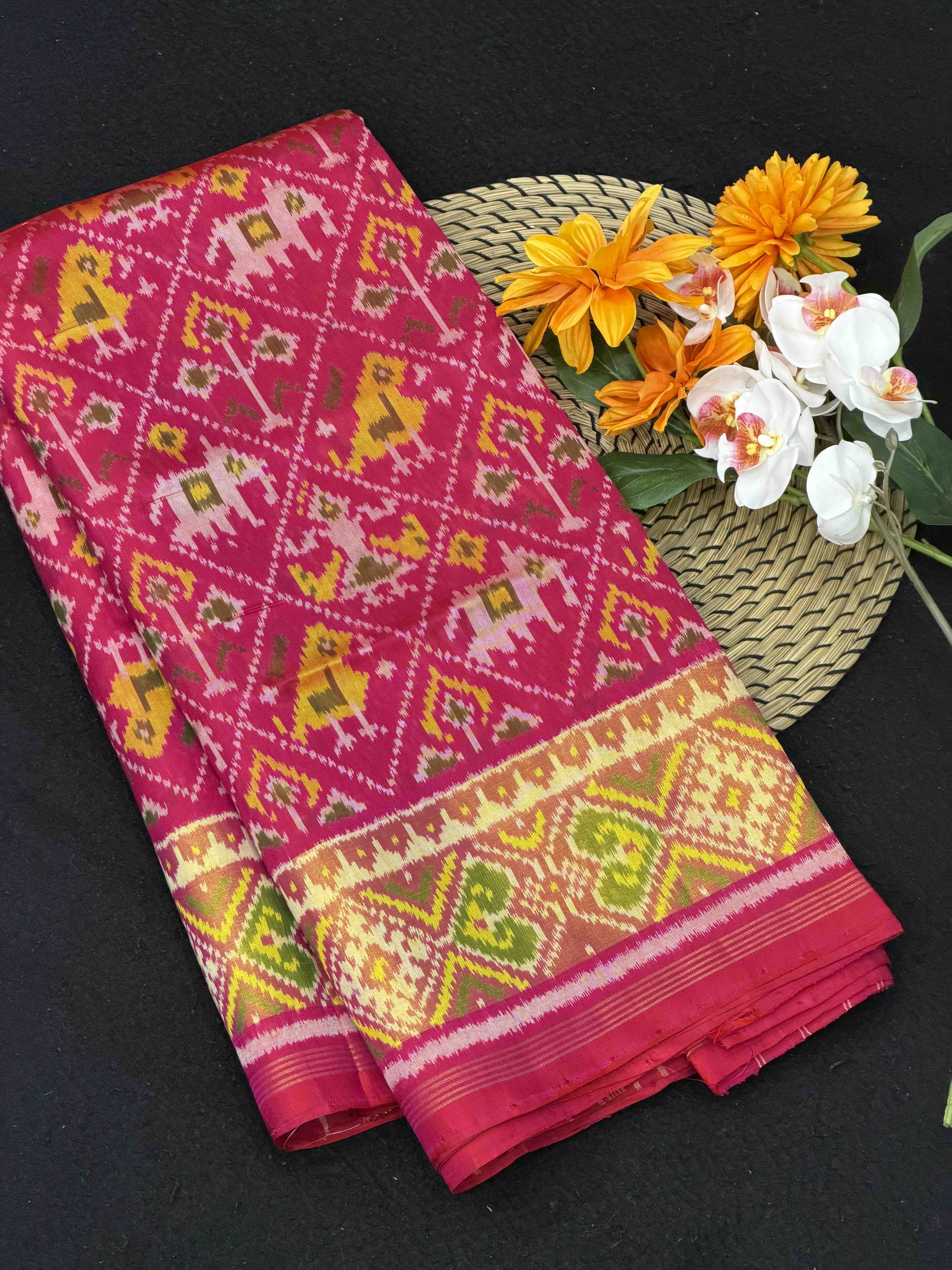 Rani pink Narikunj Tissue Border Patola Saree