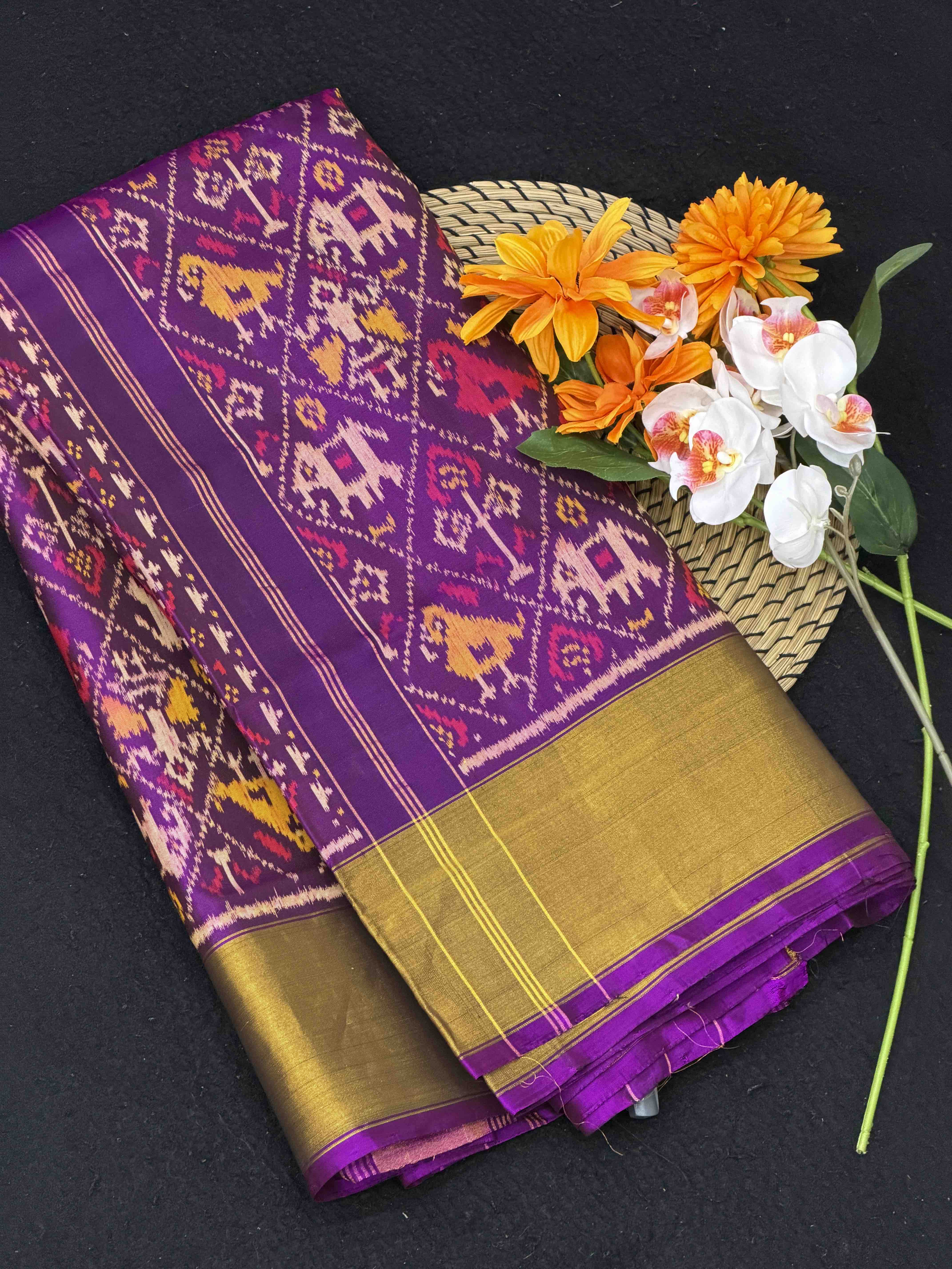 Purple Narikunj Tissue Border Patola Saree