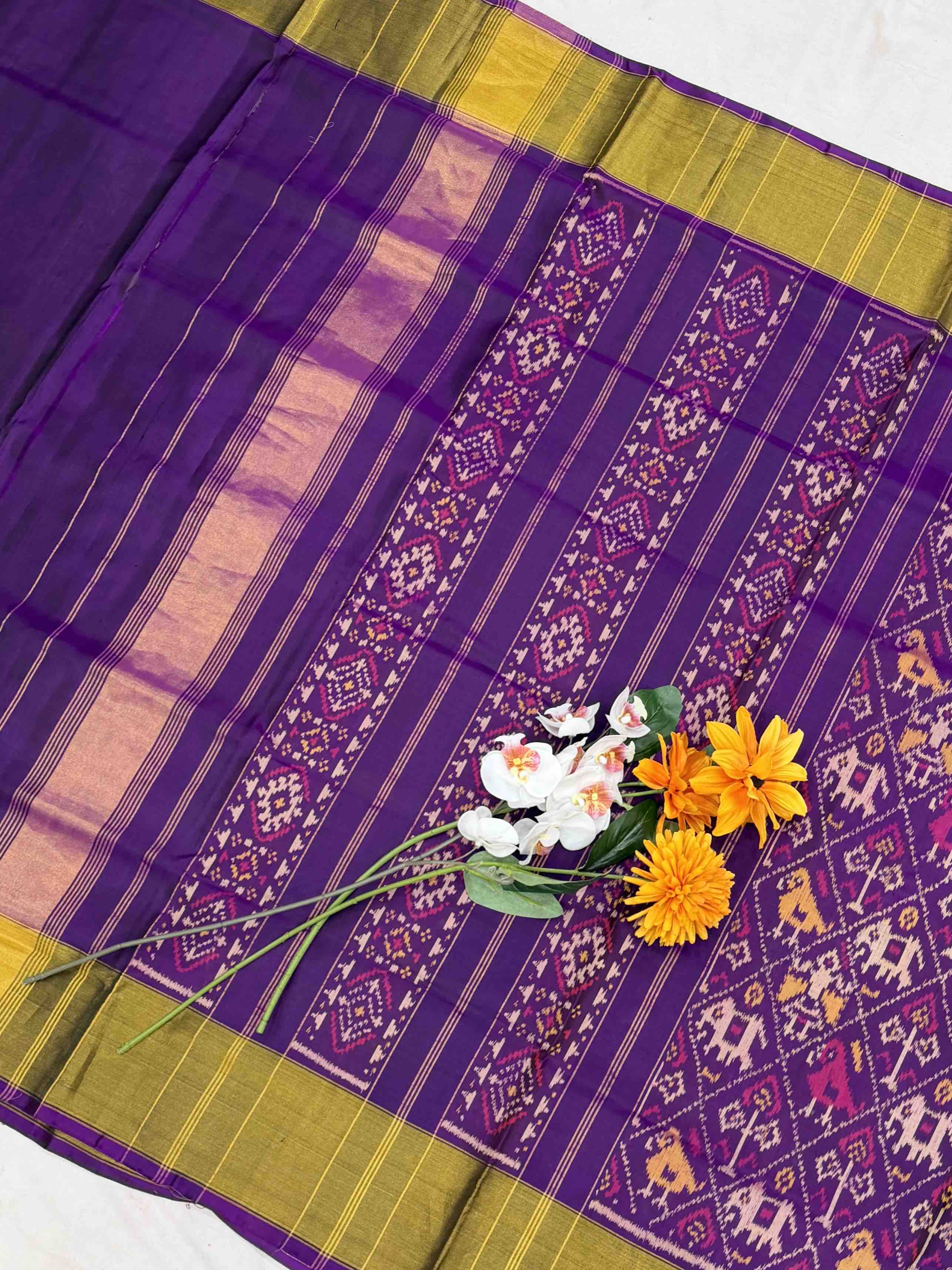Purple Narikunj Tissue Border Patola Saree