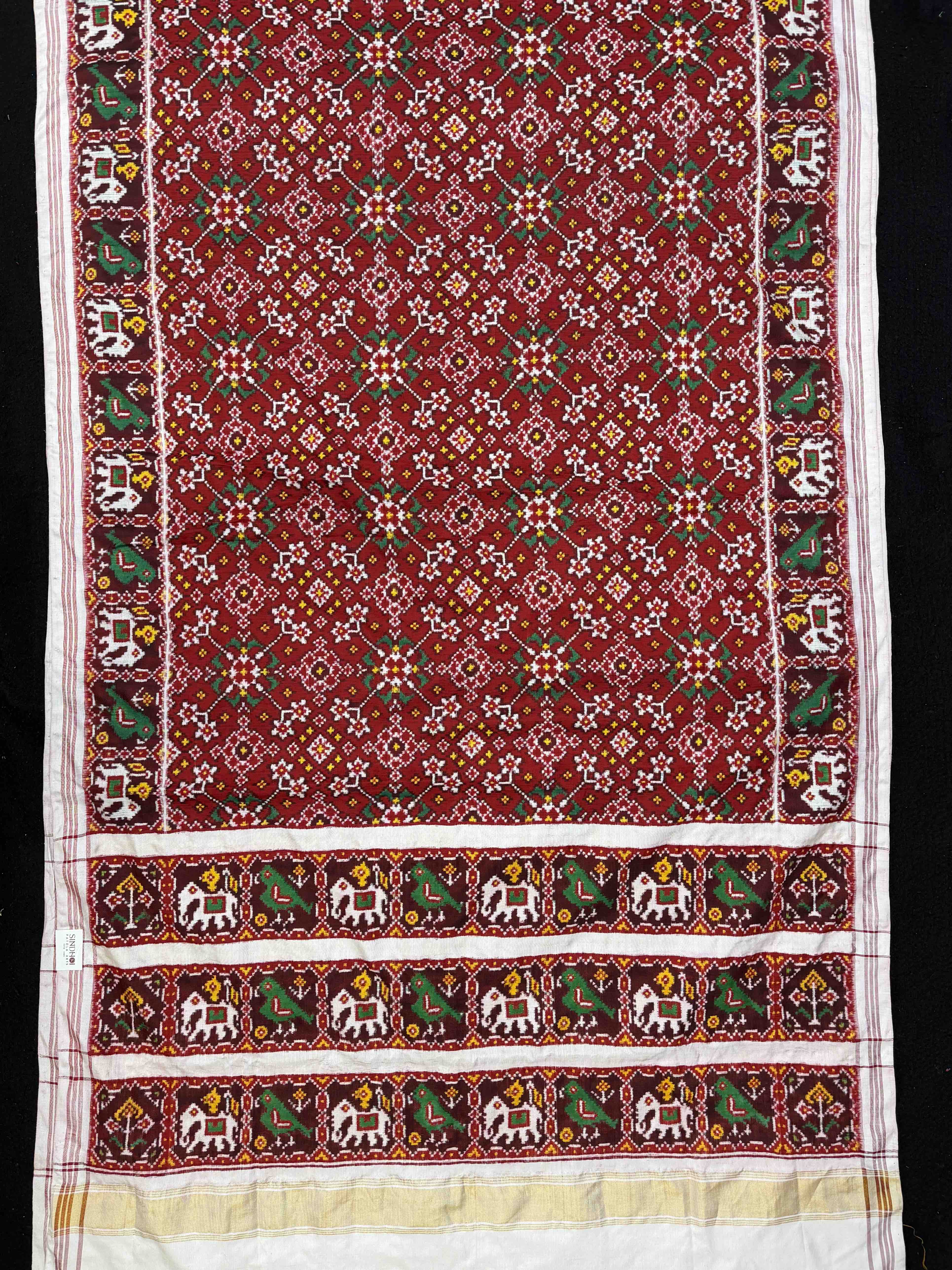White & Red Navaratan Double Ikat Patola Saree