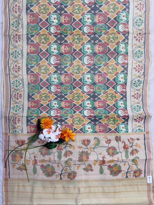 Cream with multi figure beige Single ikat Patola
