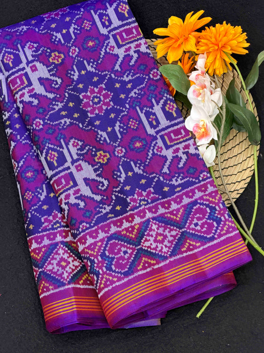 Blue Purple ambadi Hathi Single Ikat Patola Saree