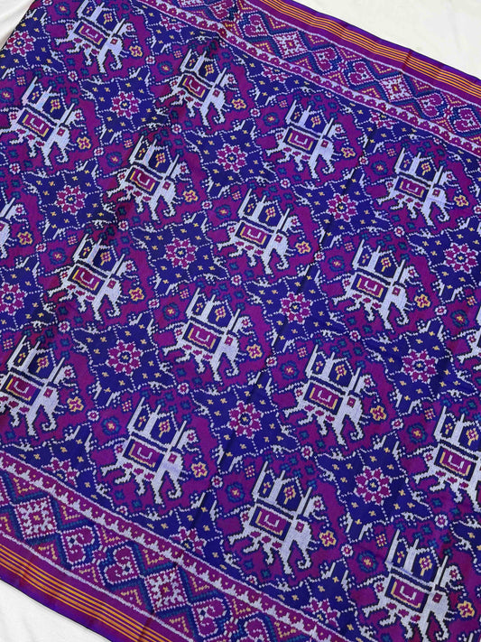 Blue Purple ambadi Hathi Single Ikat Patola Saree