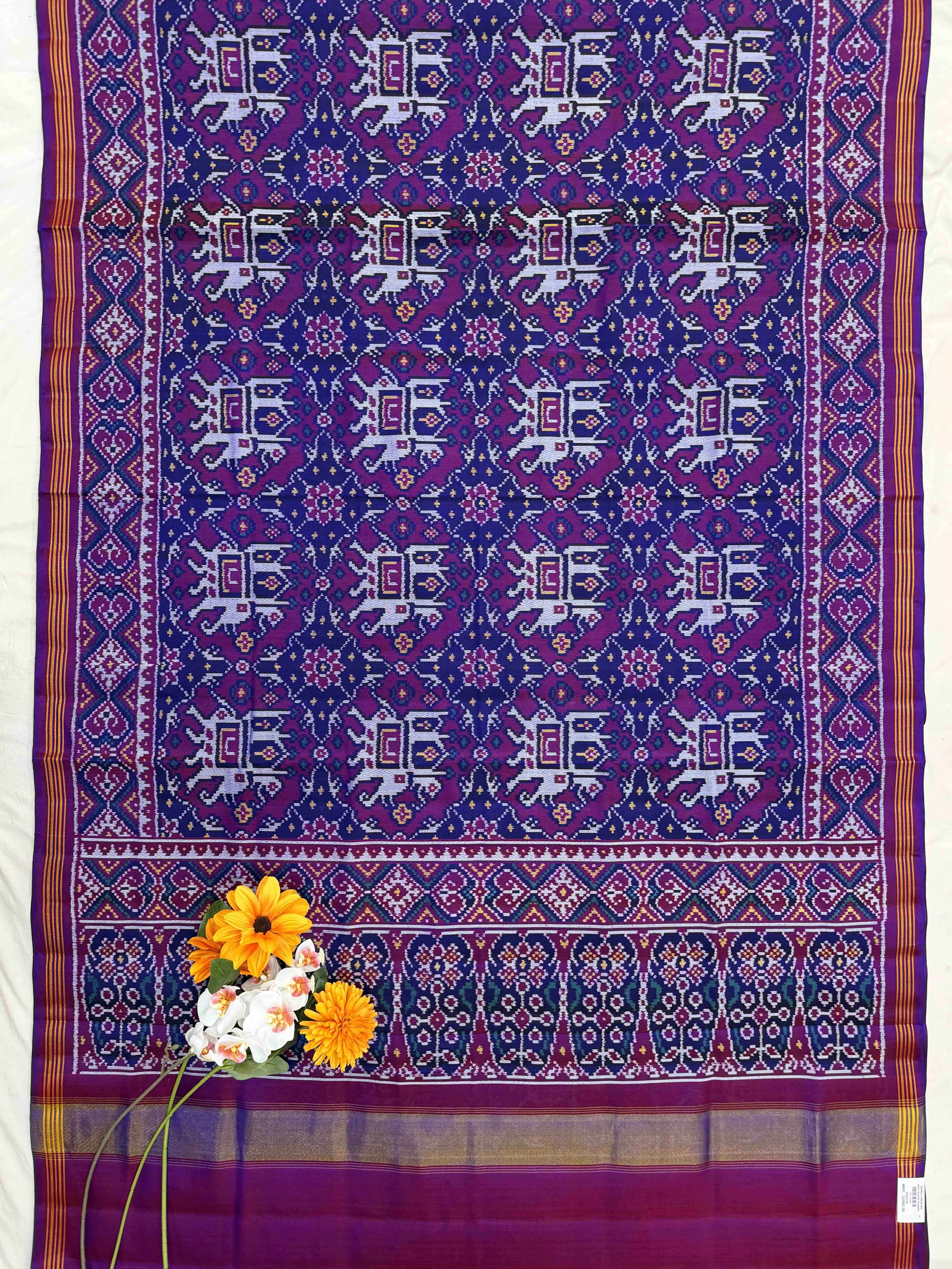 Blue Purple ambadi Hathi Single Ikat Patola Saree