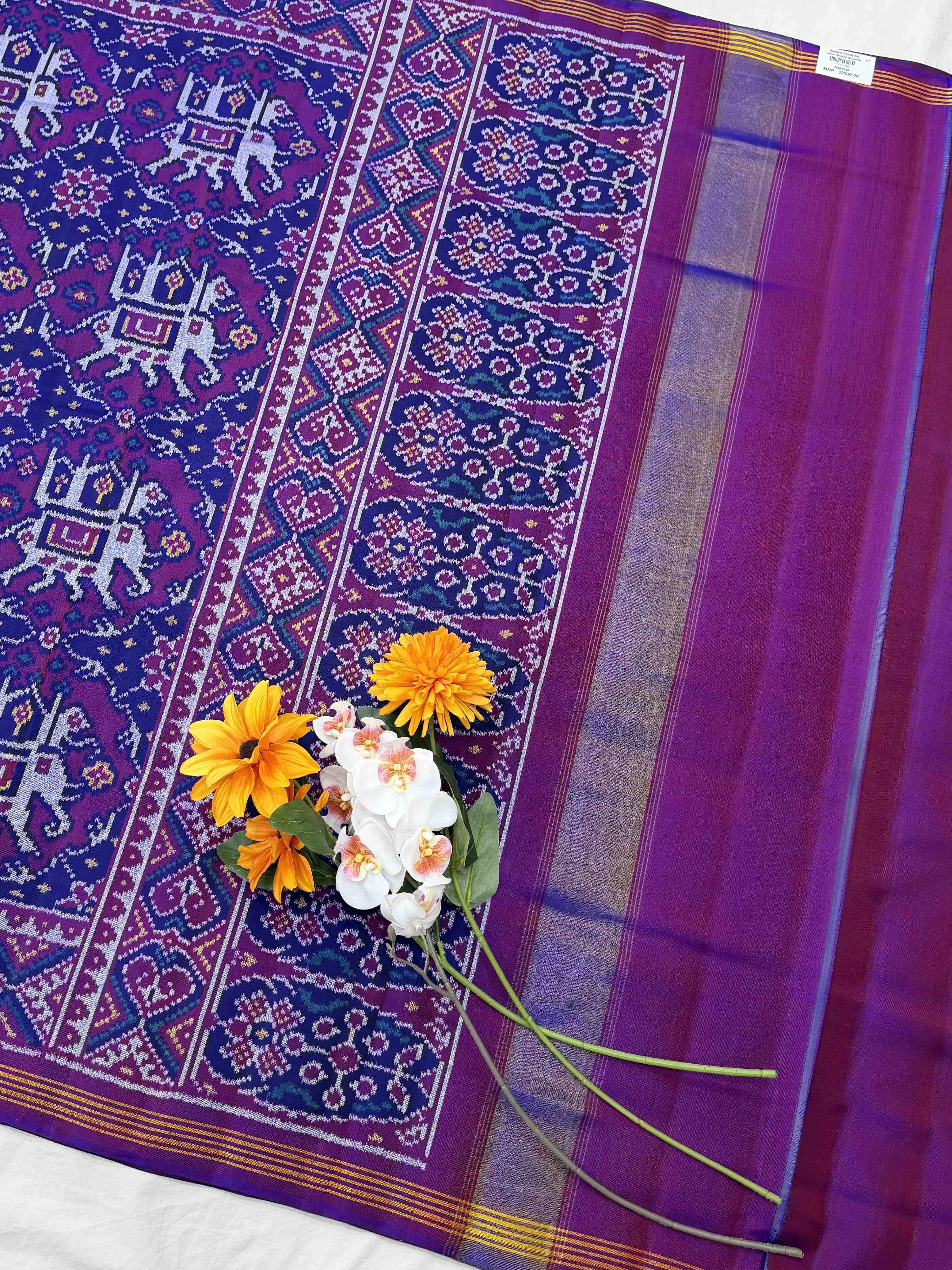 Blue Purple ambadi Hathi Single Ikat Patola Saree