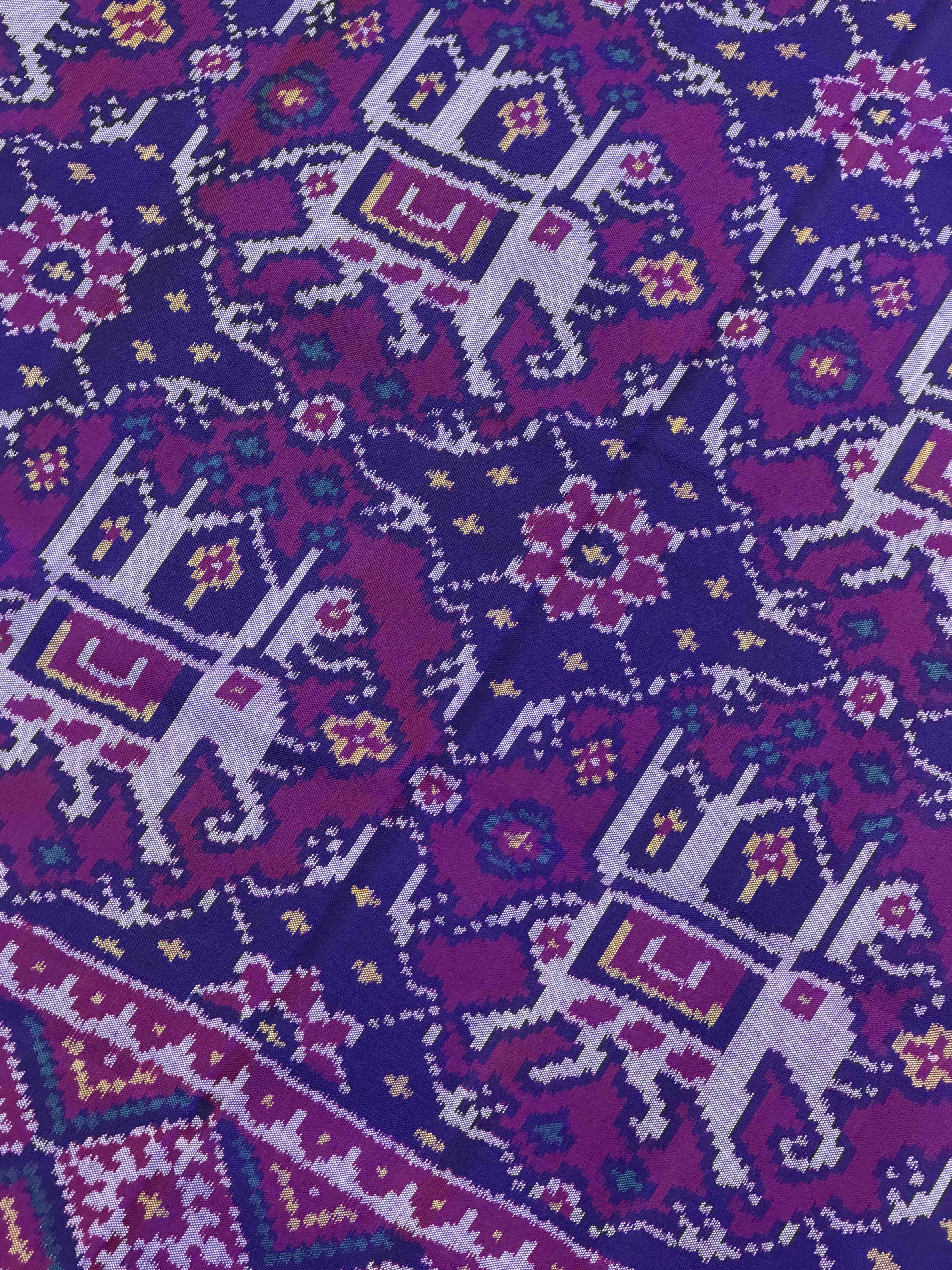 Blue Purple ambadi Hathi Single Ikat Patola Saree