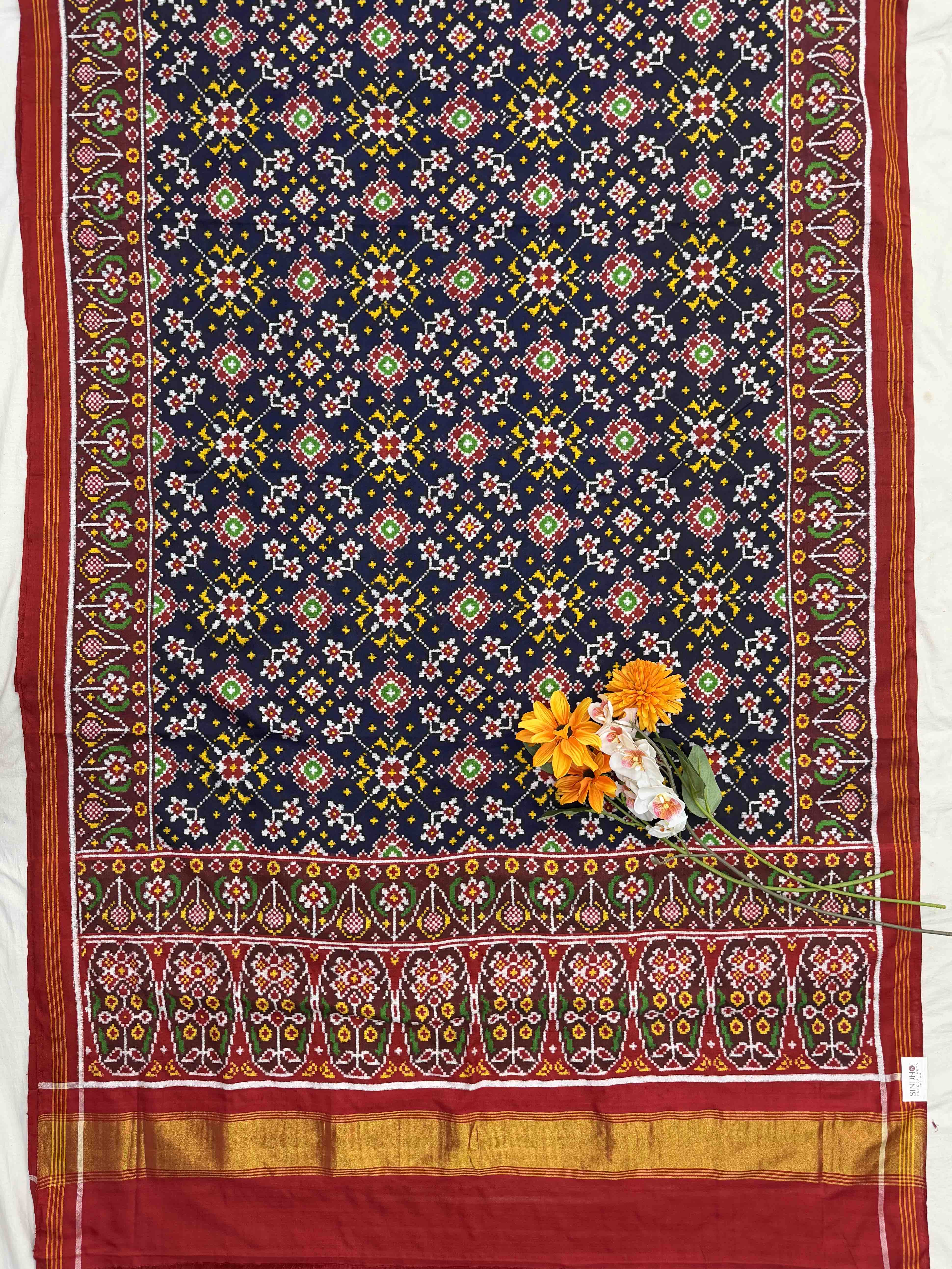 Red & Blue Navaratan Double Ikat Patan Patola Saree