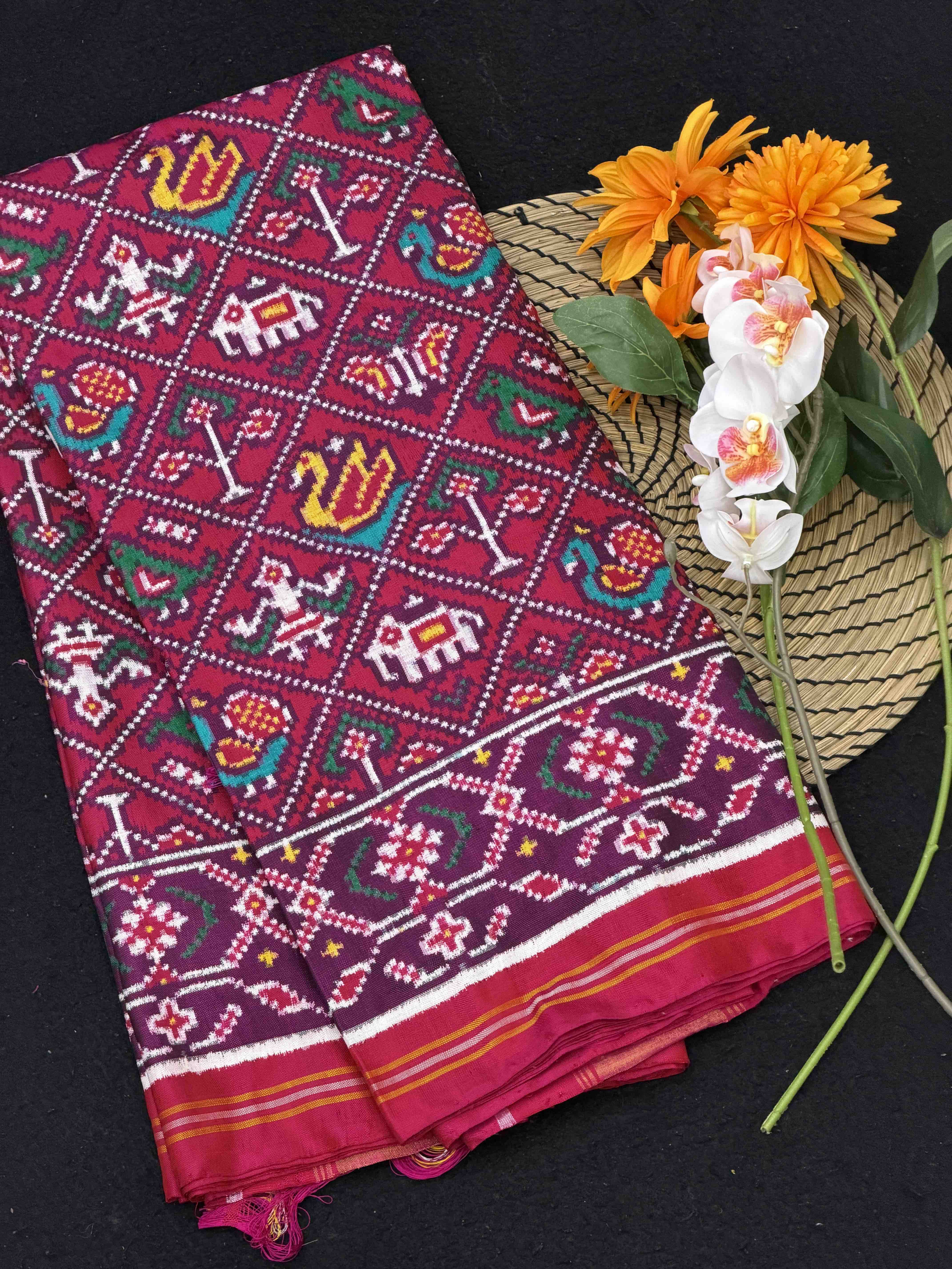 Pink Narikunjar Double Ikat Patola Saree