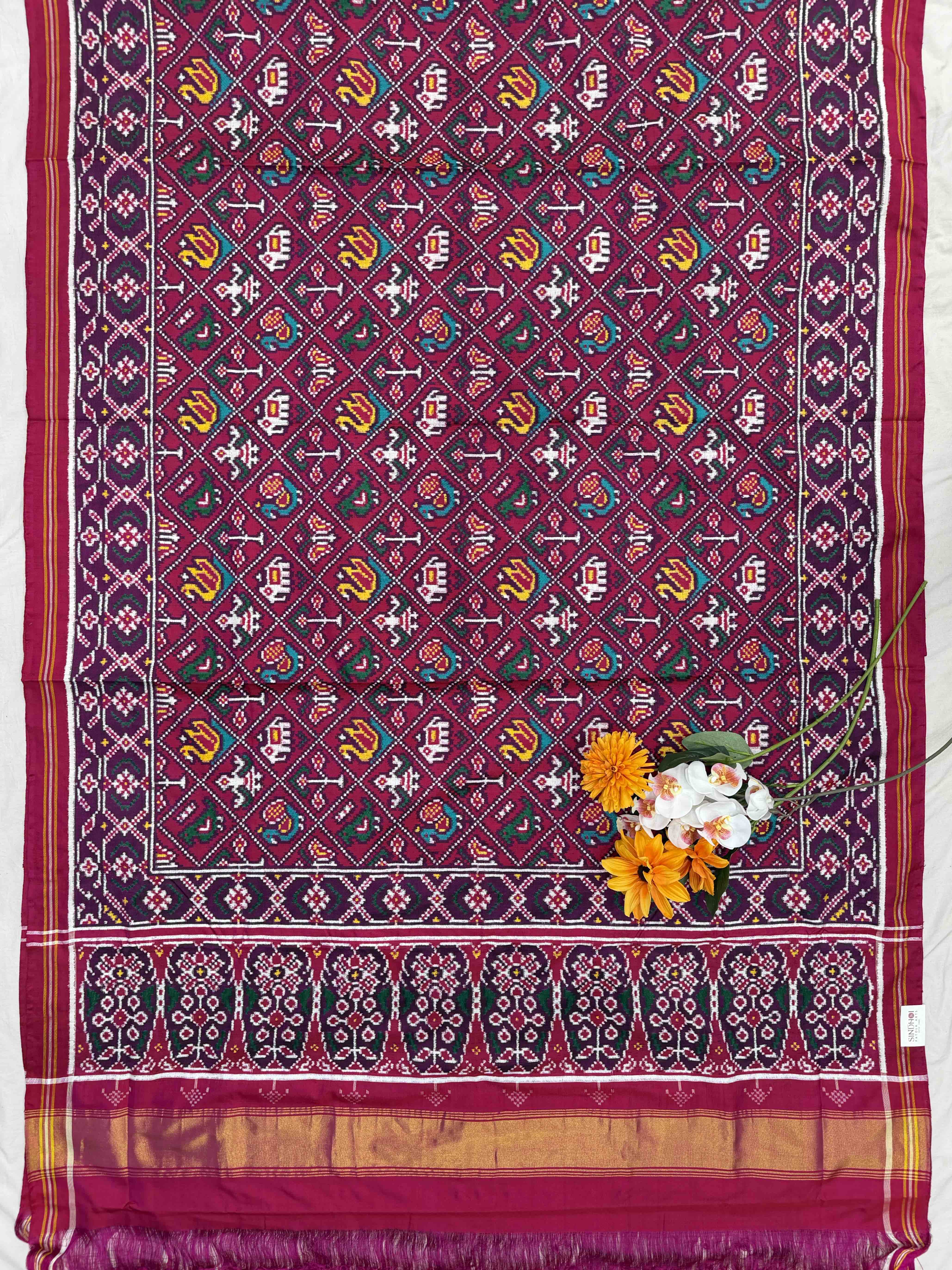 Pink Narikunjar Double Ikat Patola Saree