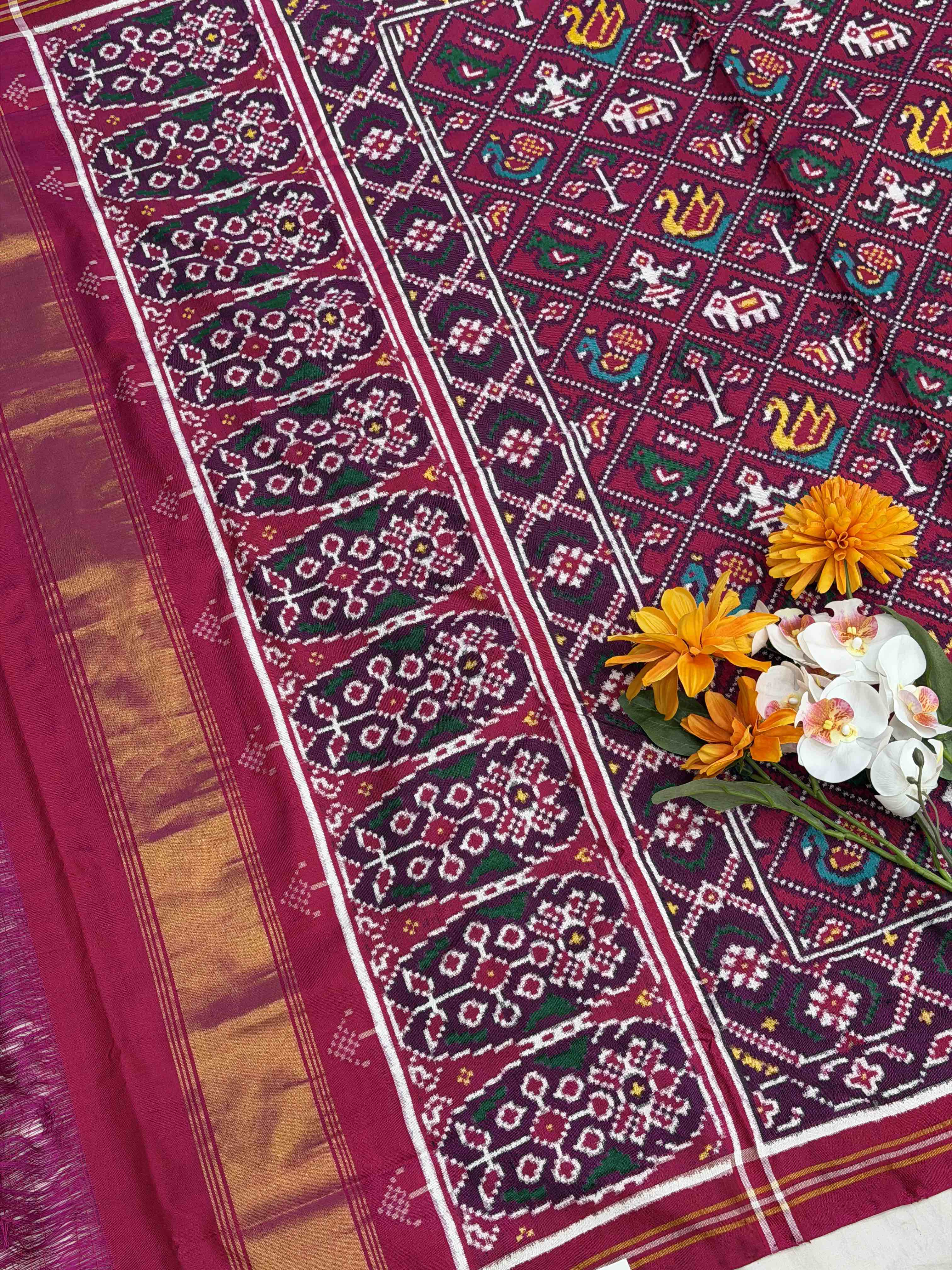 Pink Narikunjar Double Ikat Patola Saree