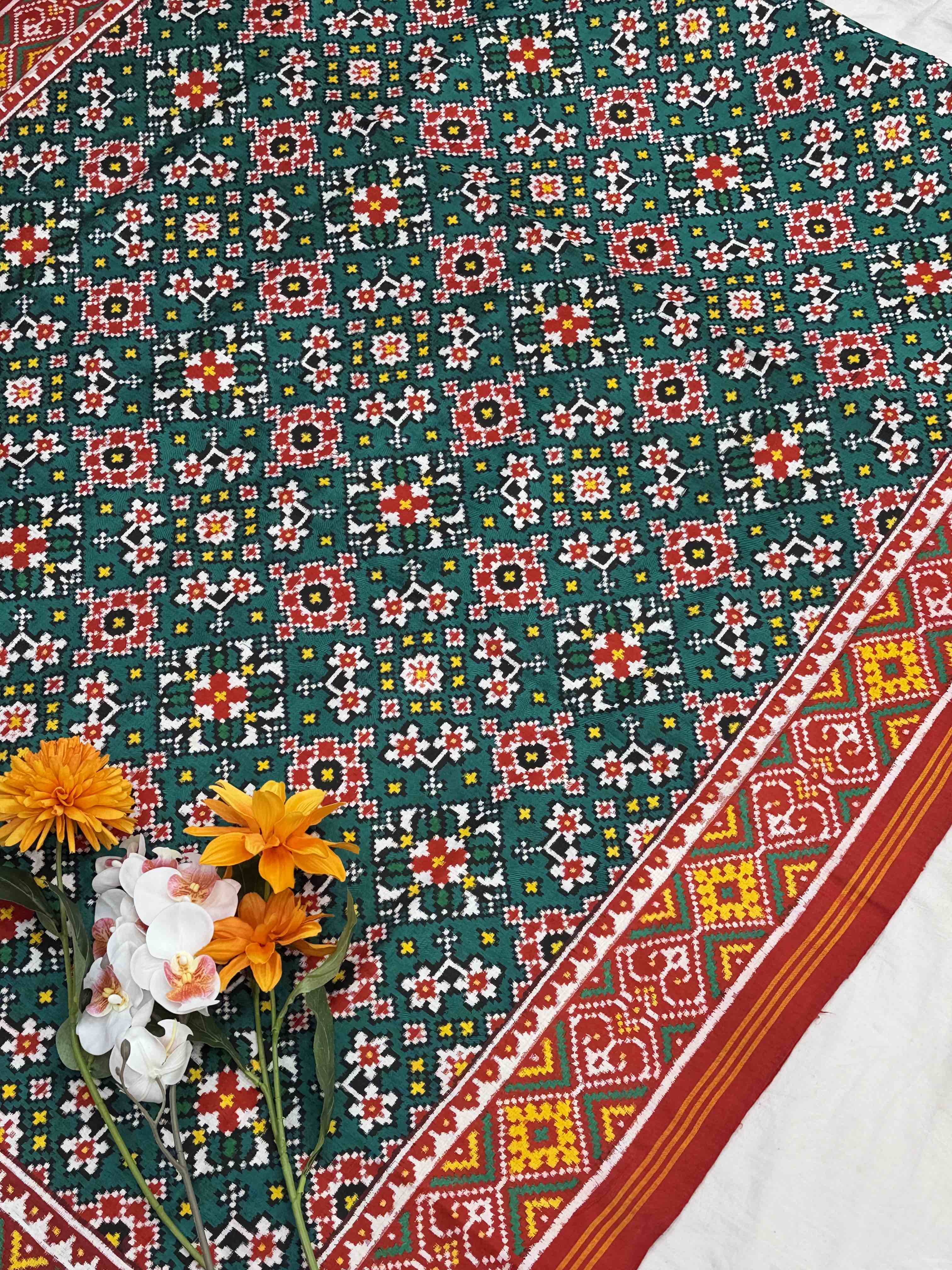 Red & Rama Navaratan Double Ikat Patola Saree