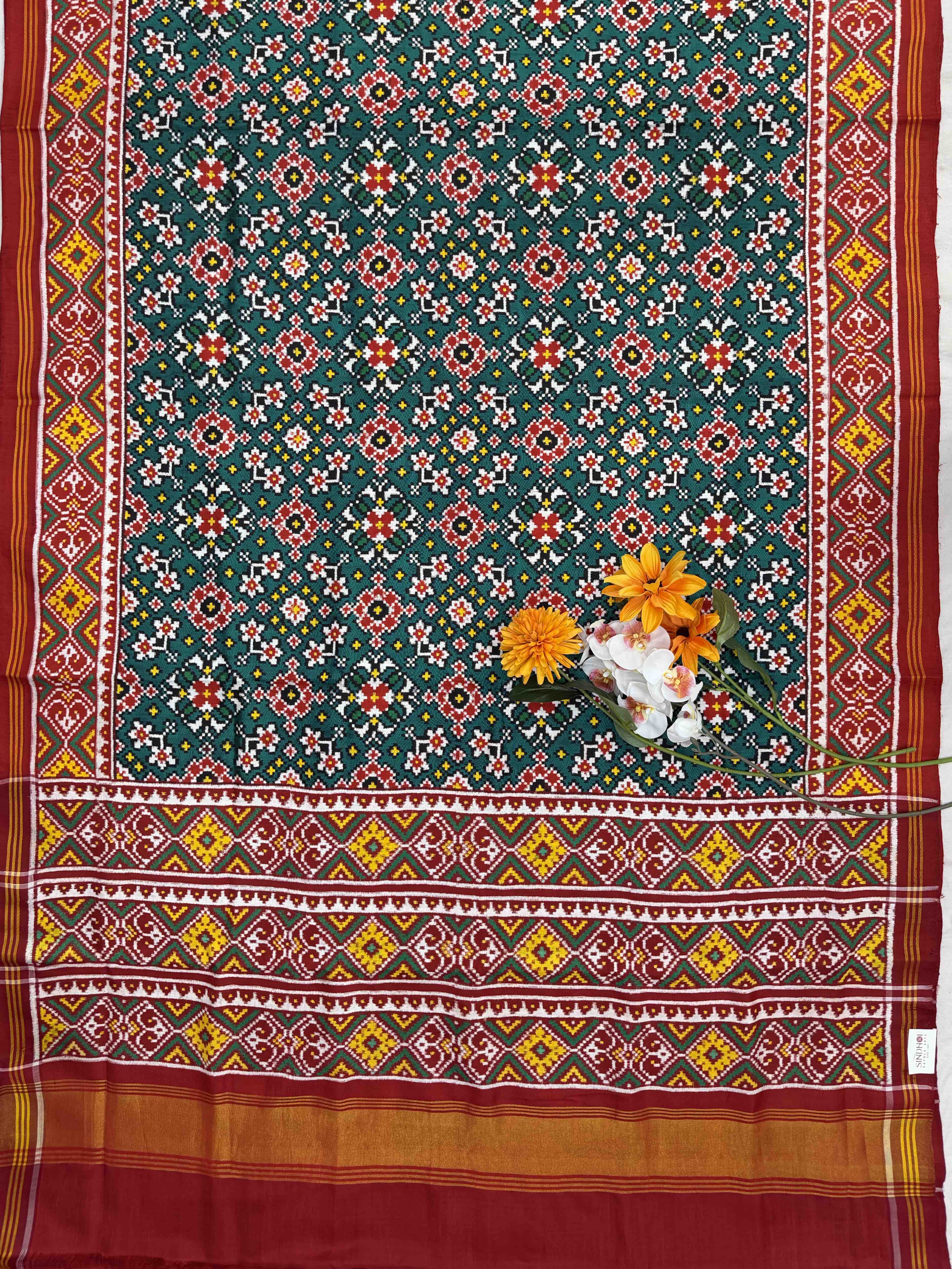 Red & Rama Navaratan Double Ikat Patola Saree