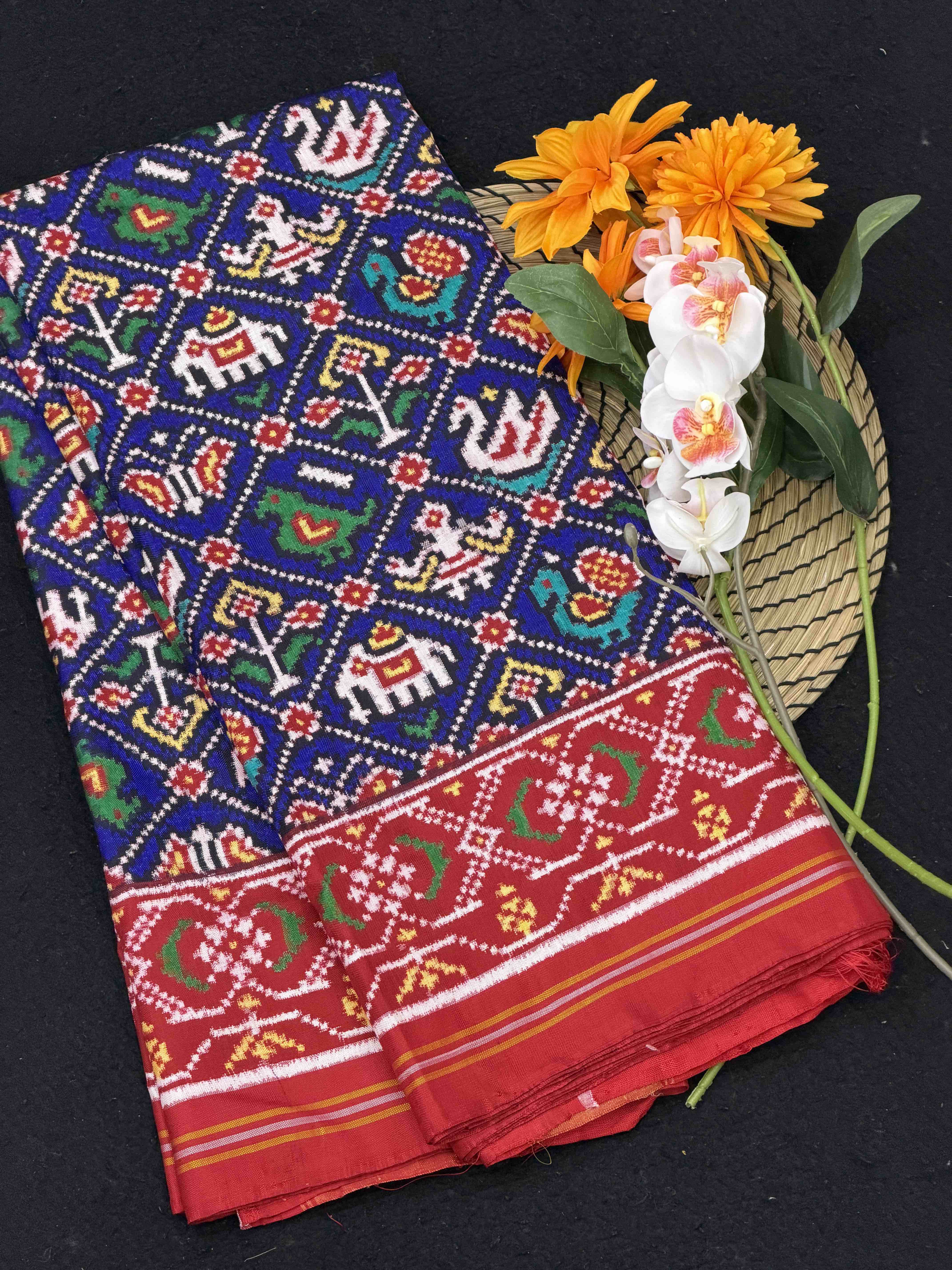 Red & Blue Narikunj Double Ikat Patola Saree