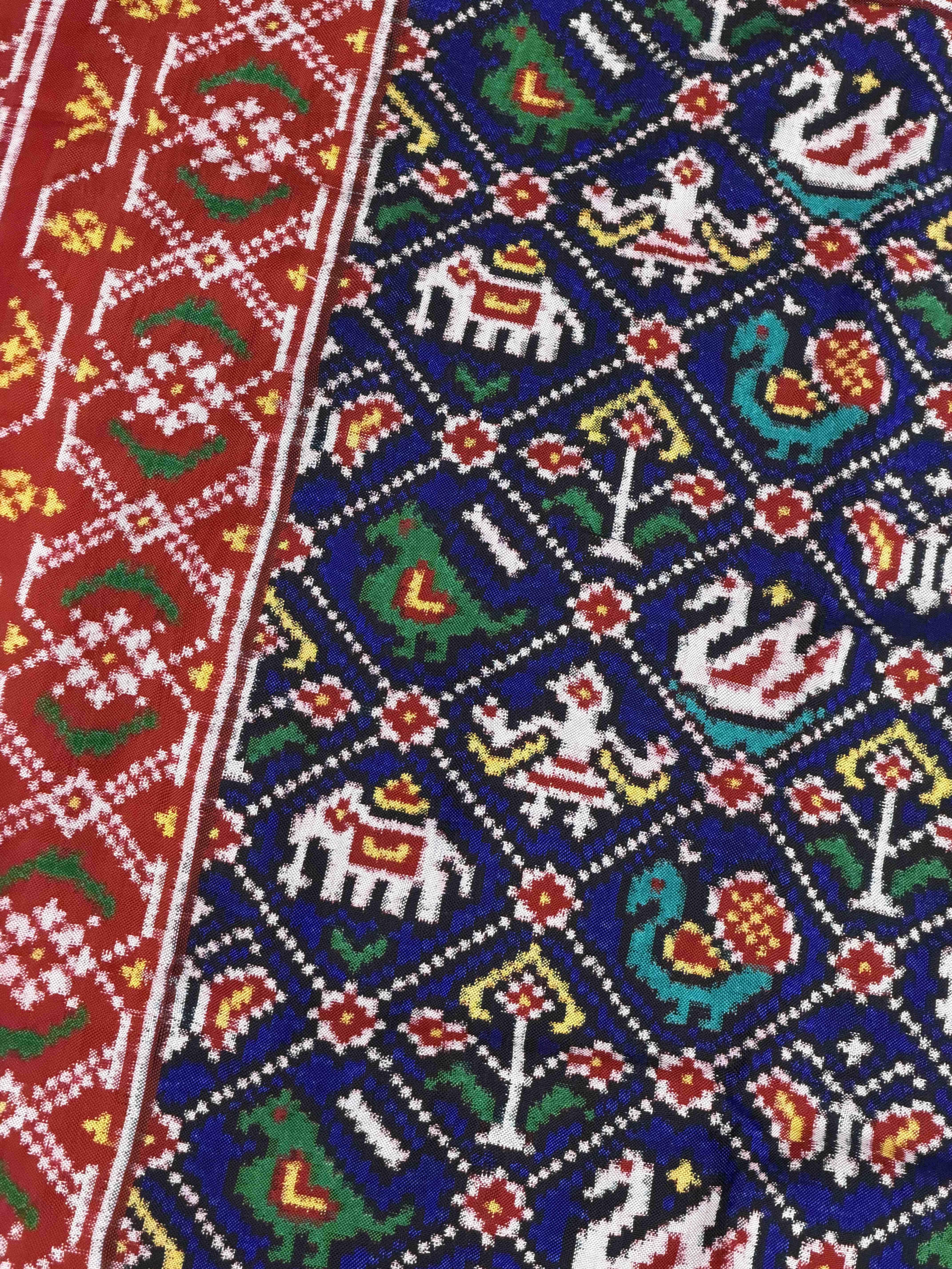 Red & Blue Narikunj Double Ikat Patola Saree
