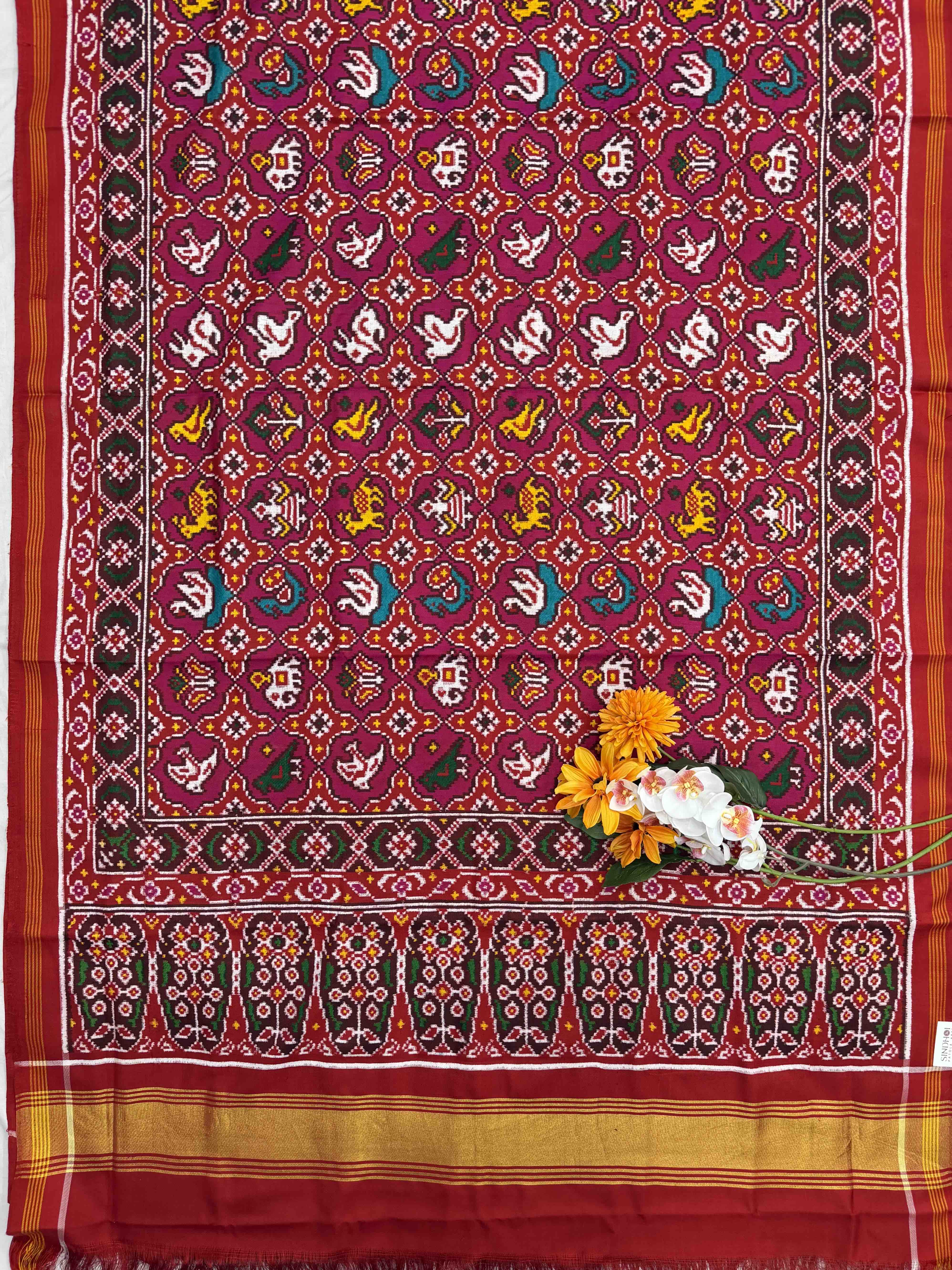 Red & Pink Patola motifs Double Ikat Patola Saree
