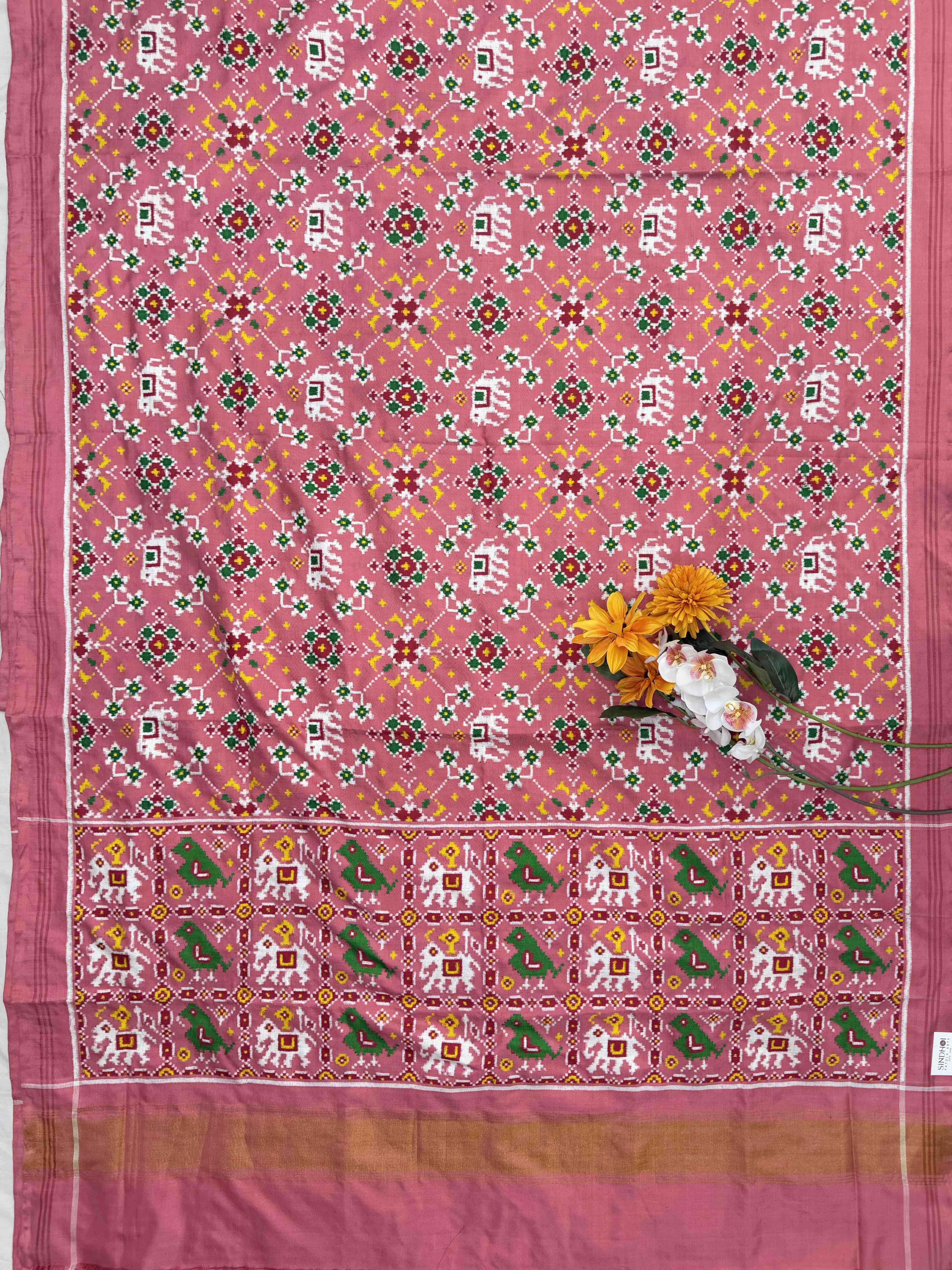 Light Pink Navaratn Hathi Double Ikat Patola Saree