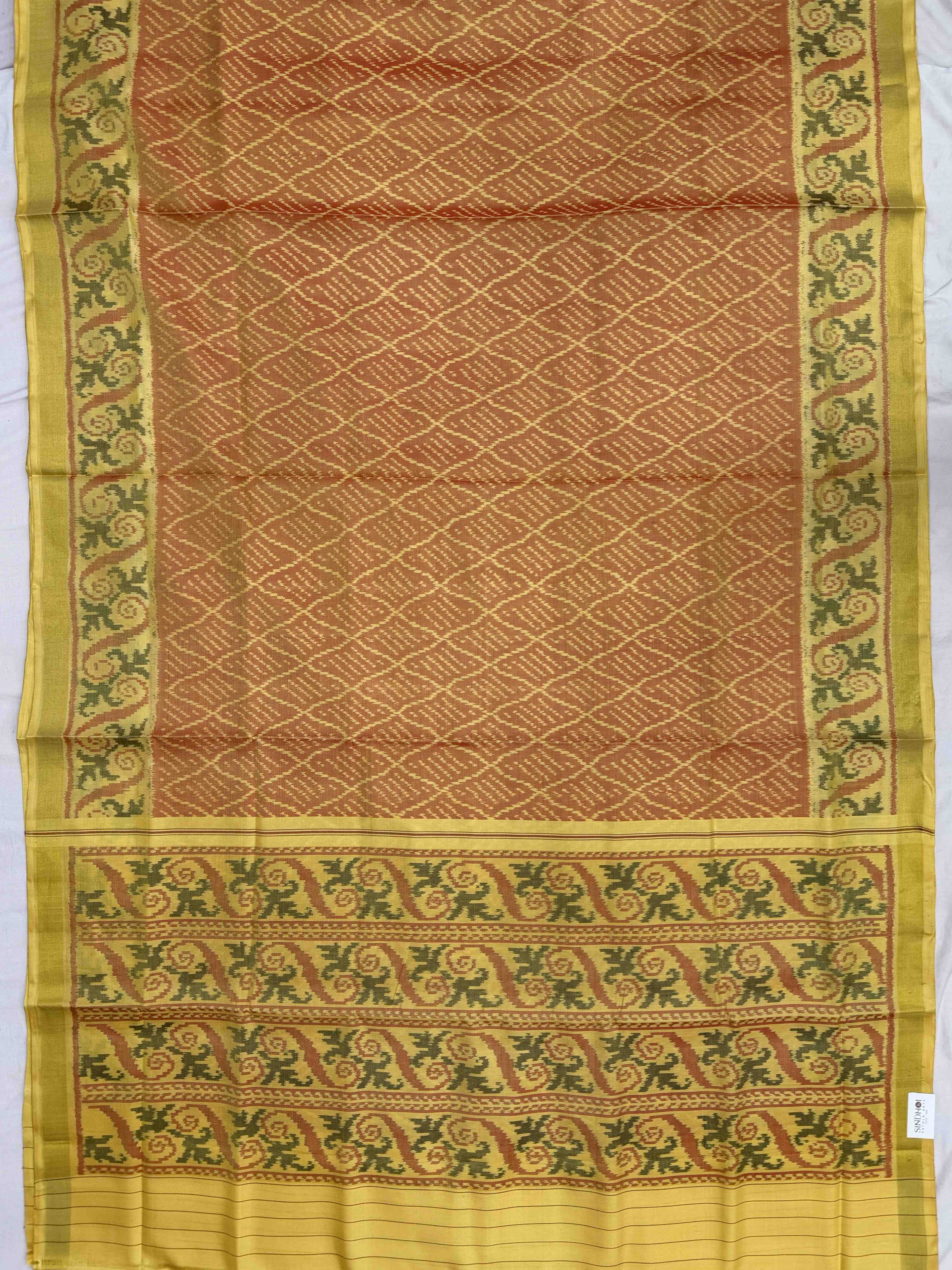 Light Yellow & carrot fancy design Patola saree