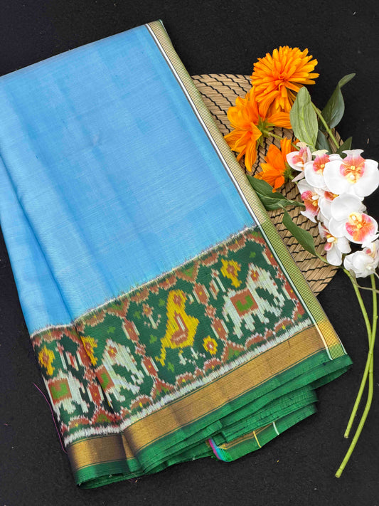Green & Light blue Plain Rajkot Patola Saree