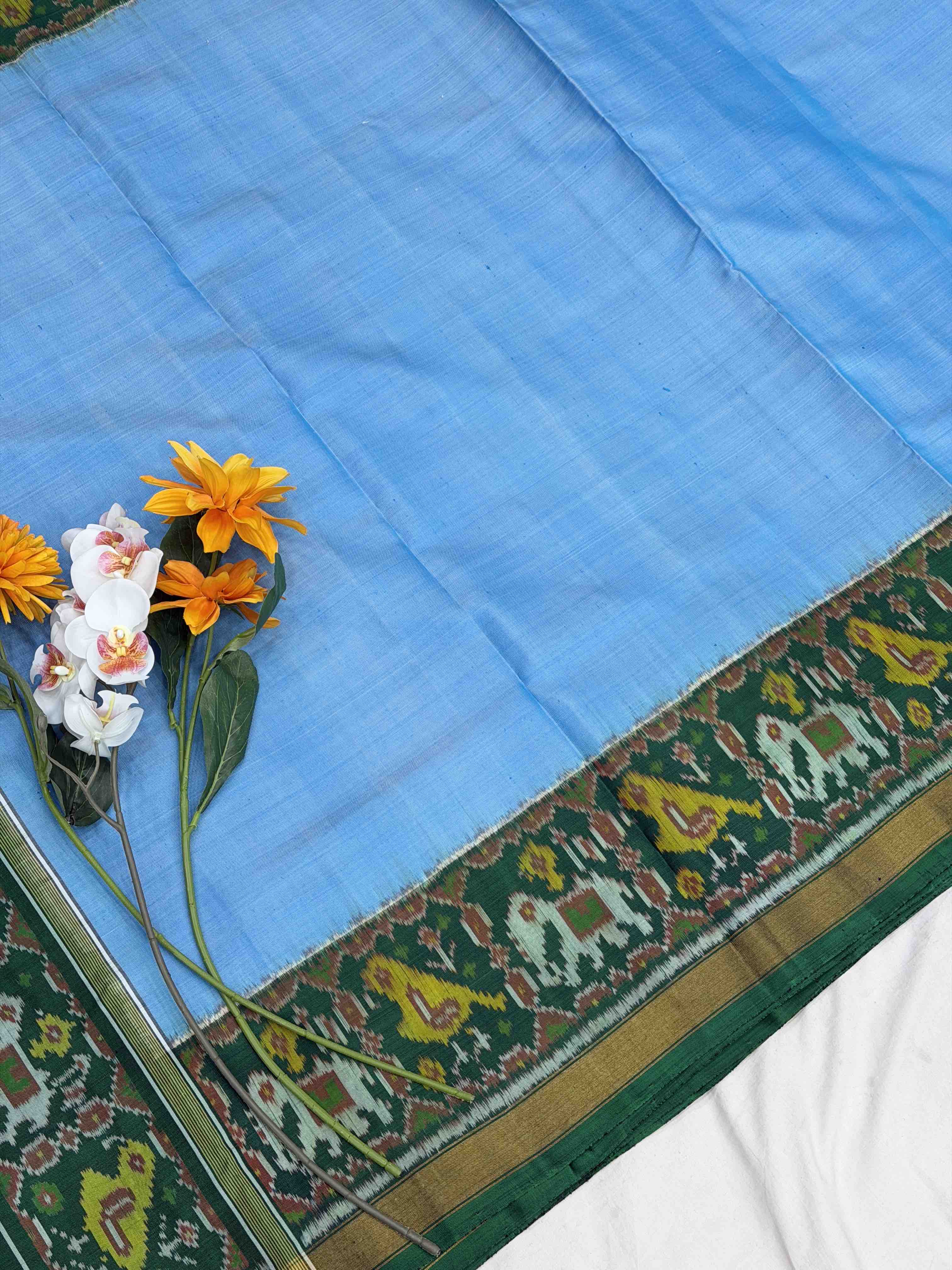 Green & Light blue Plain Rajkot Patola Saree
