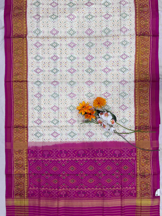 Pink & off white Panchanda Rajkot Patola Saree