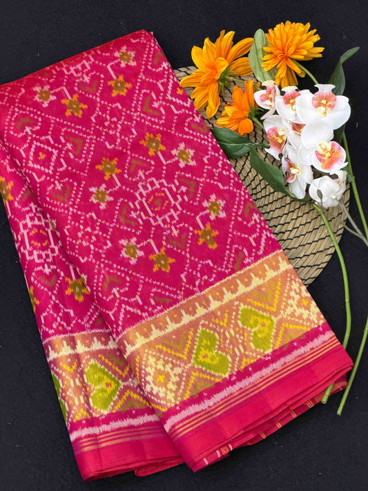 Pink Manekchawk Mix Tissue Border Rajkot Patola Saree