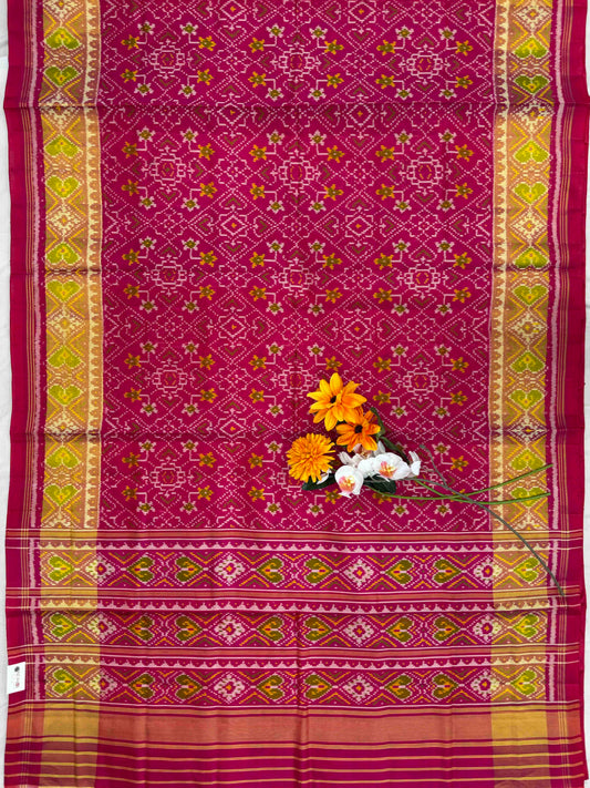 Pink Manekchawk Mix Tissue Border Rajkot Patola Saree
