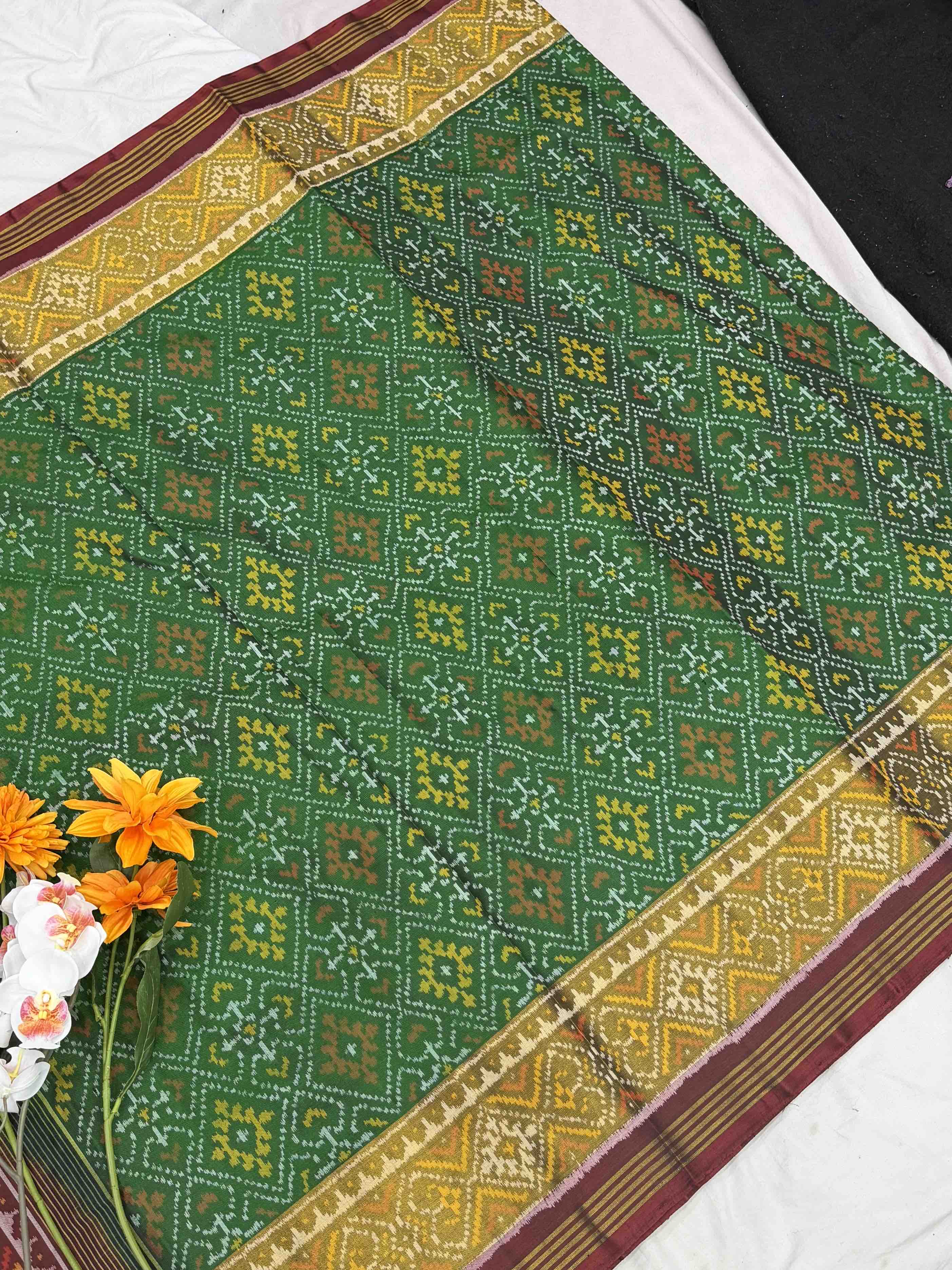 Maroon & Green Panchanda Rajkot Patola Saree