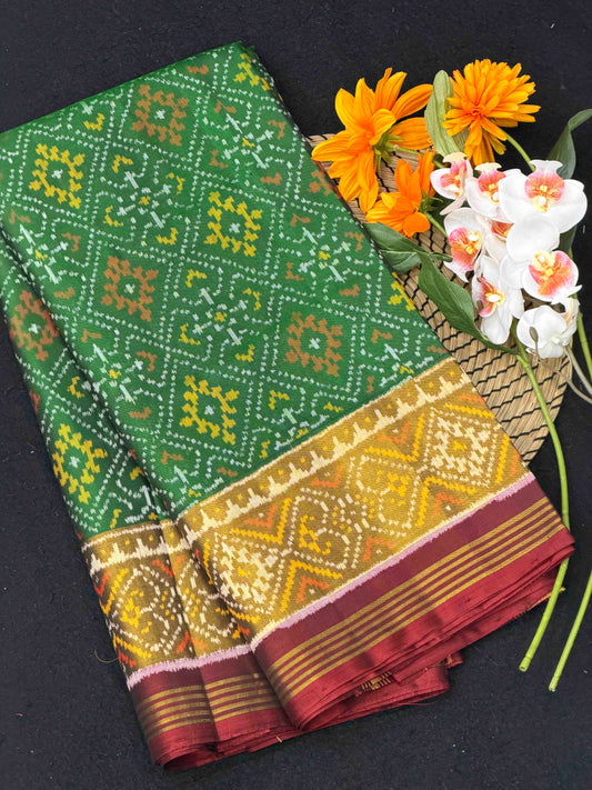 Maroon & Green Panchanda Rajkot Patola Saree