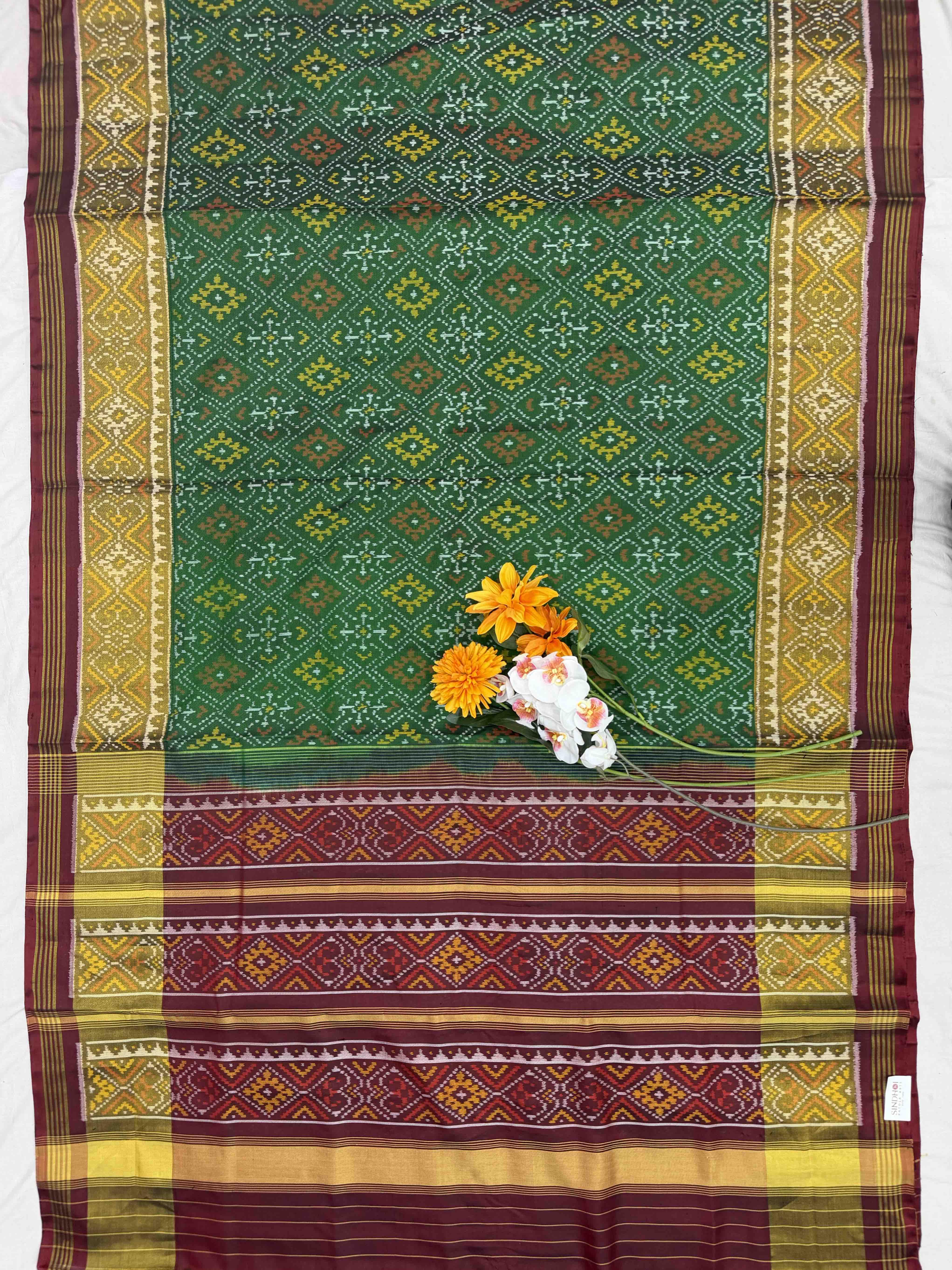 Maroon & Green Panchanda Rajkot Patola Saree