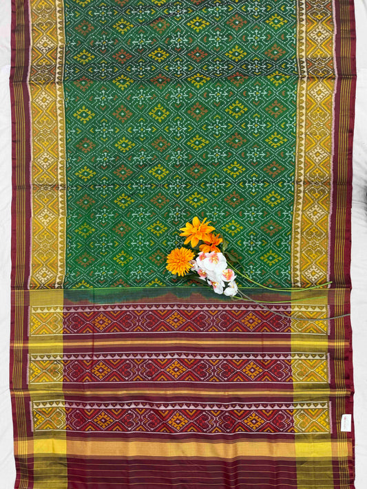 Maroon & Green Panchanda Rajkot Patola Saree