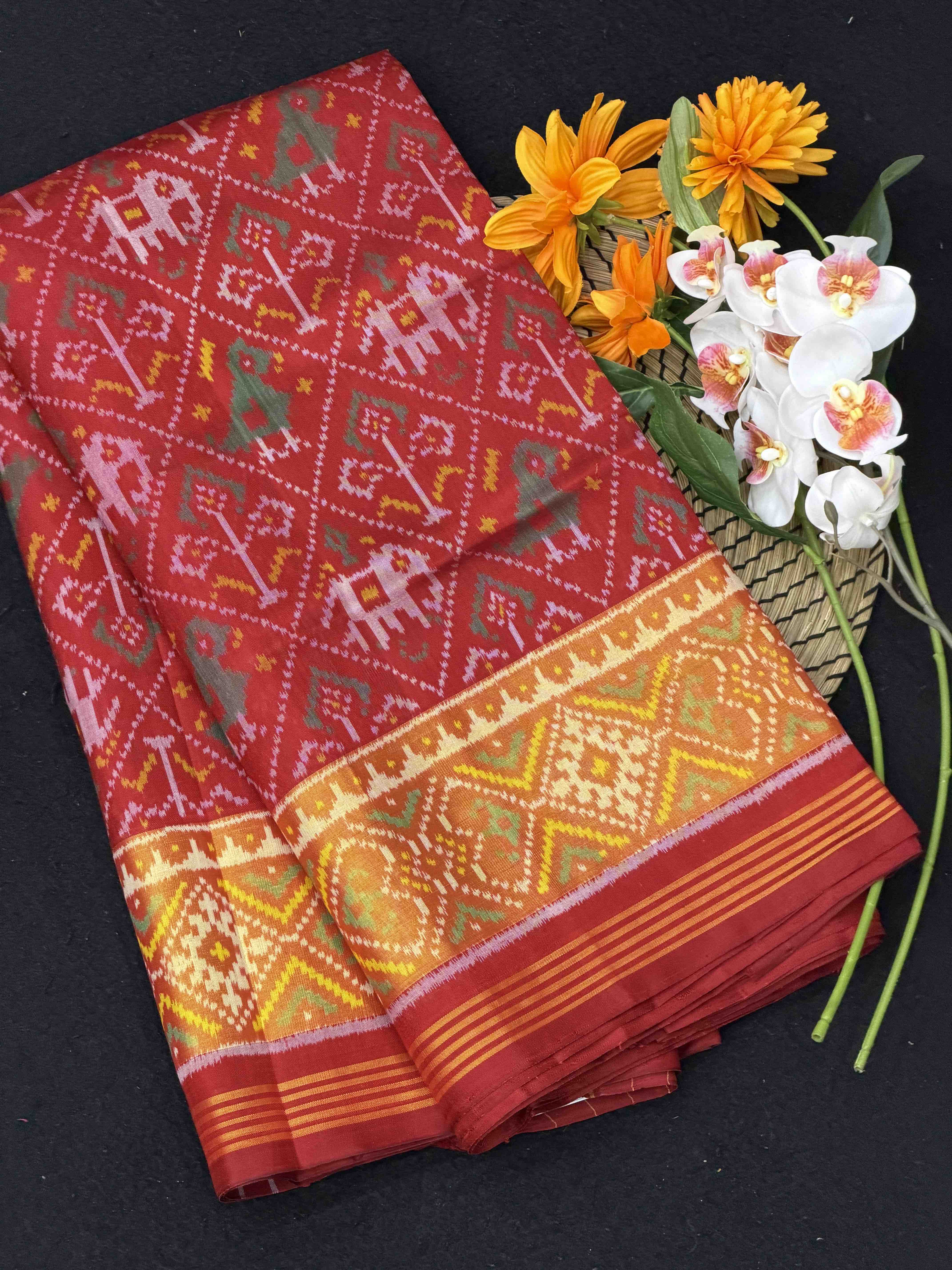 Maroon Narikunj tissue border Patola Saree