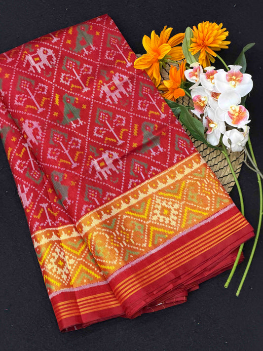 Maroon Narikunj tissue border Patola Saree