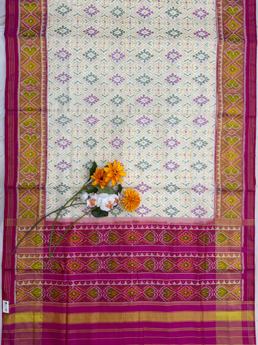 Pink & white panchanda rajkot Patola Saree