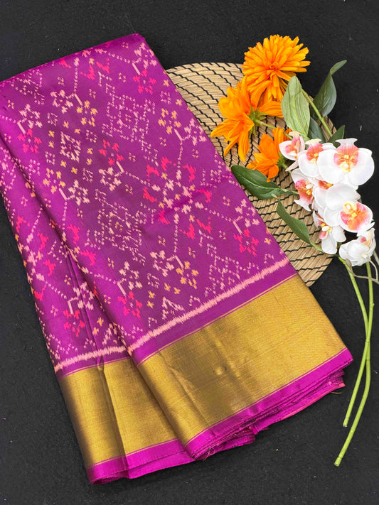 Purple panchanda Broad tissue border Rajkot Patola Sare