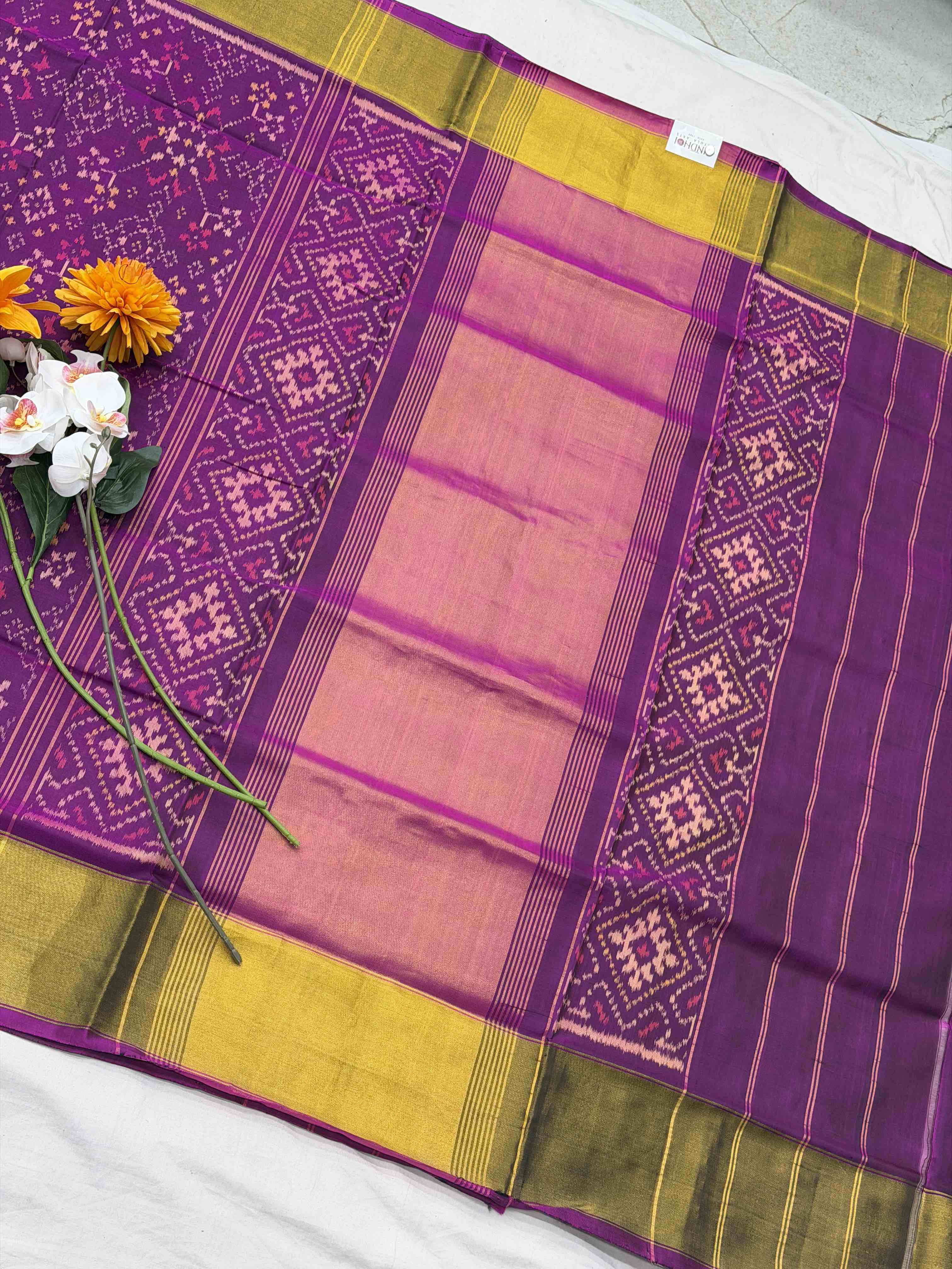 Purple panchanda Broad tissue border Rajkot Patola Sare