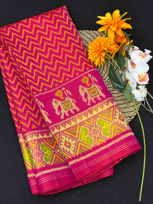 Pink zigzag skirt border Rajkot Patola Saree