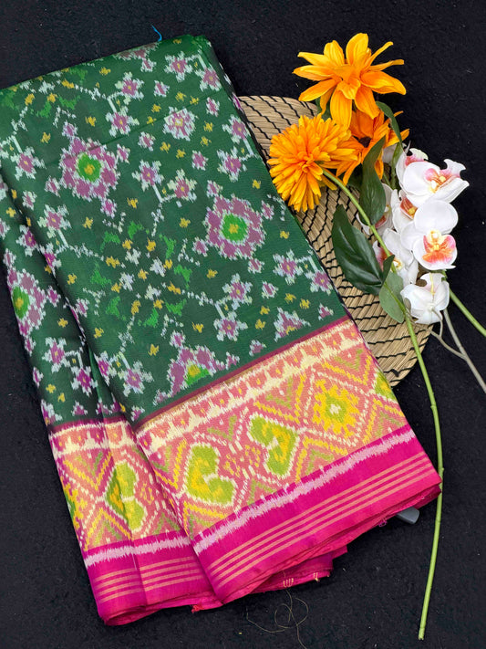 Pink & Green Navaratan Tissue border Patola Saree